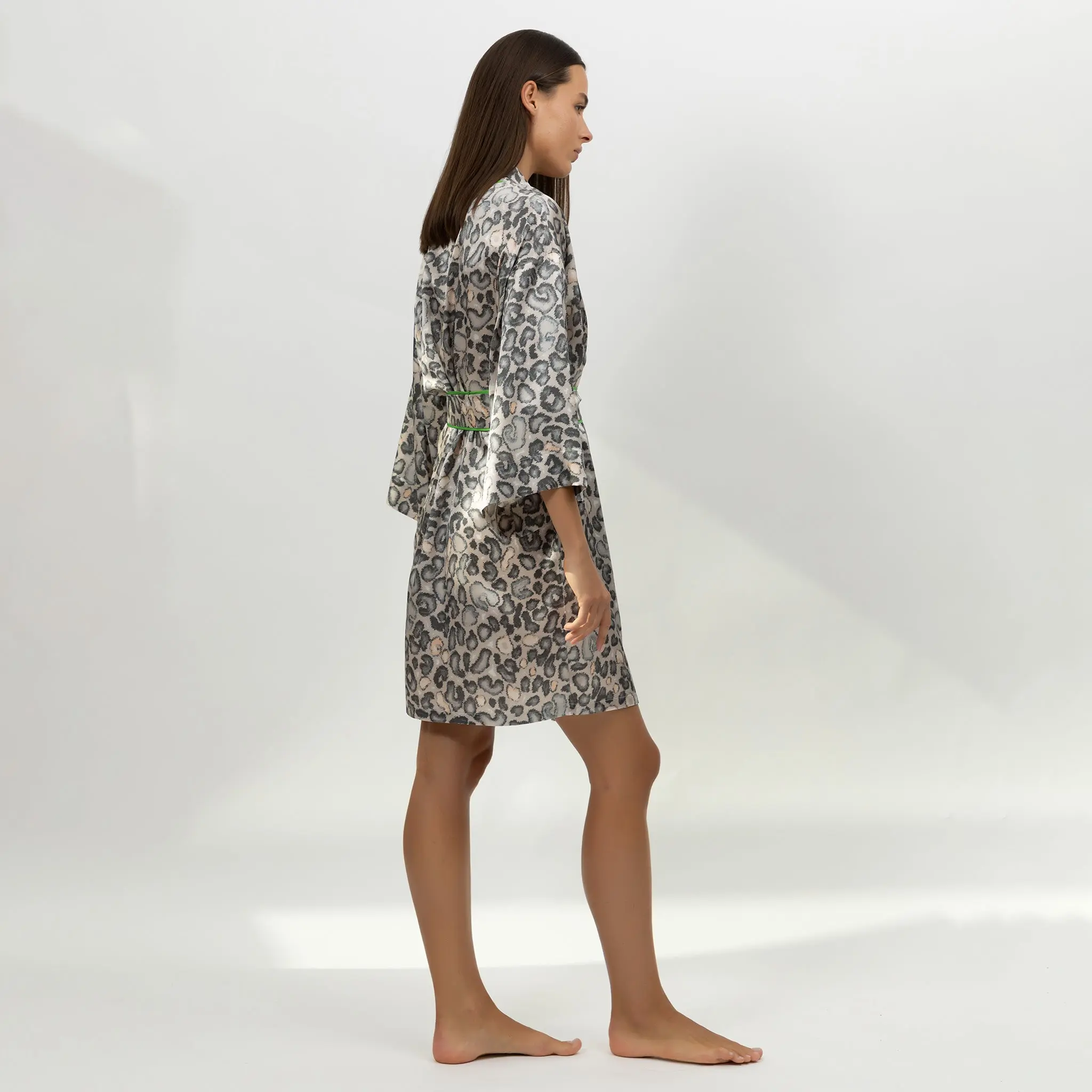 Silk Short Kimono Robe Animal Print - Image 4