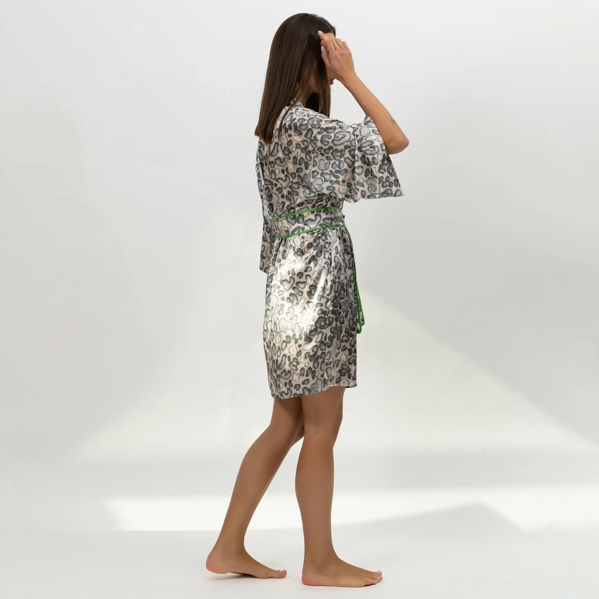Silk Short Kimono Robe Animal Print - Image 6