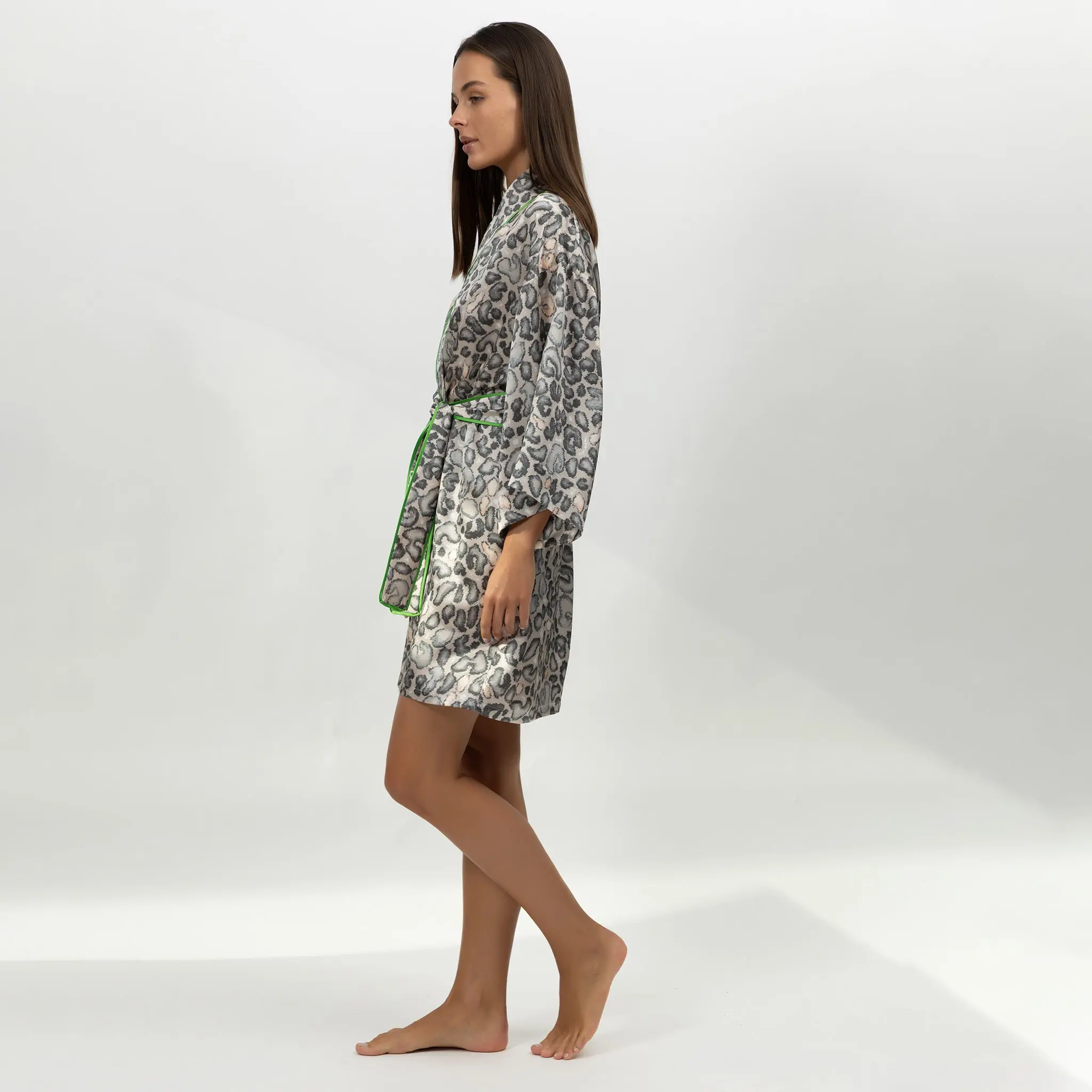 Silk Short Kimono Robe Animal Print - Image 7