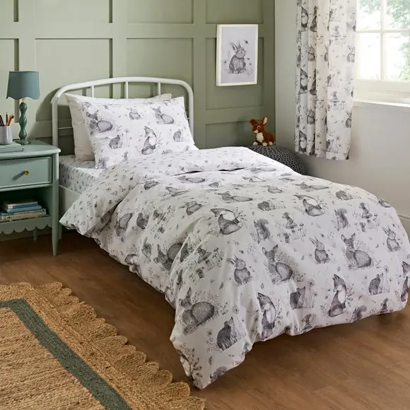 Sketched Woodland 100% Cotton Duvet Cover & Pillowcase Set