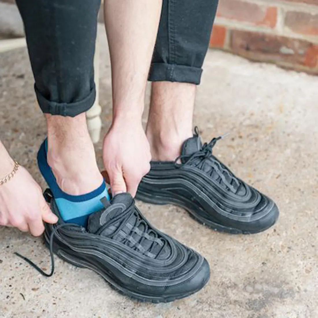 Sky Blue Striped "No-Show" Bamboo Socks - Image 2