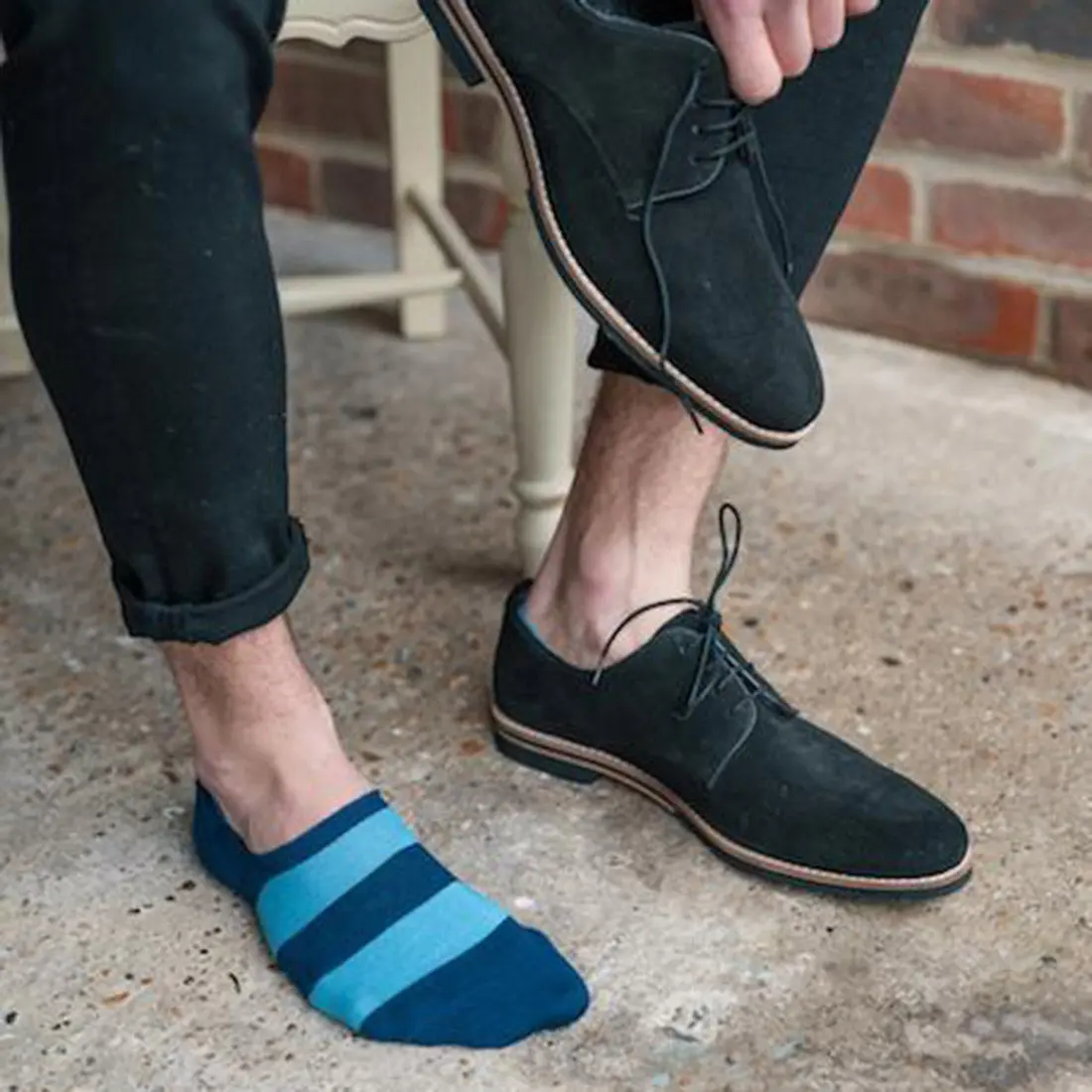 Sky Blue Striped "No-Show" Bamboo Socks - Image 3
