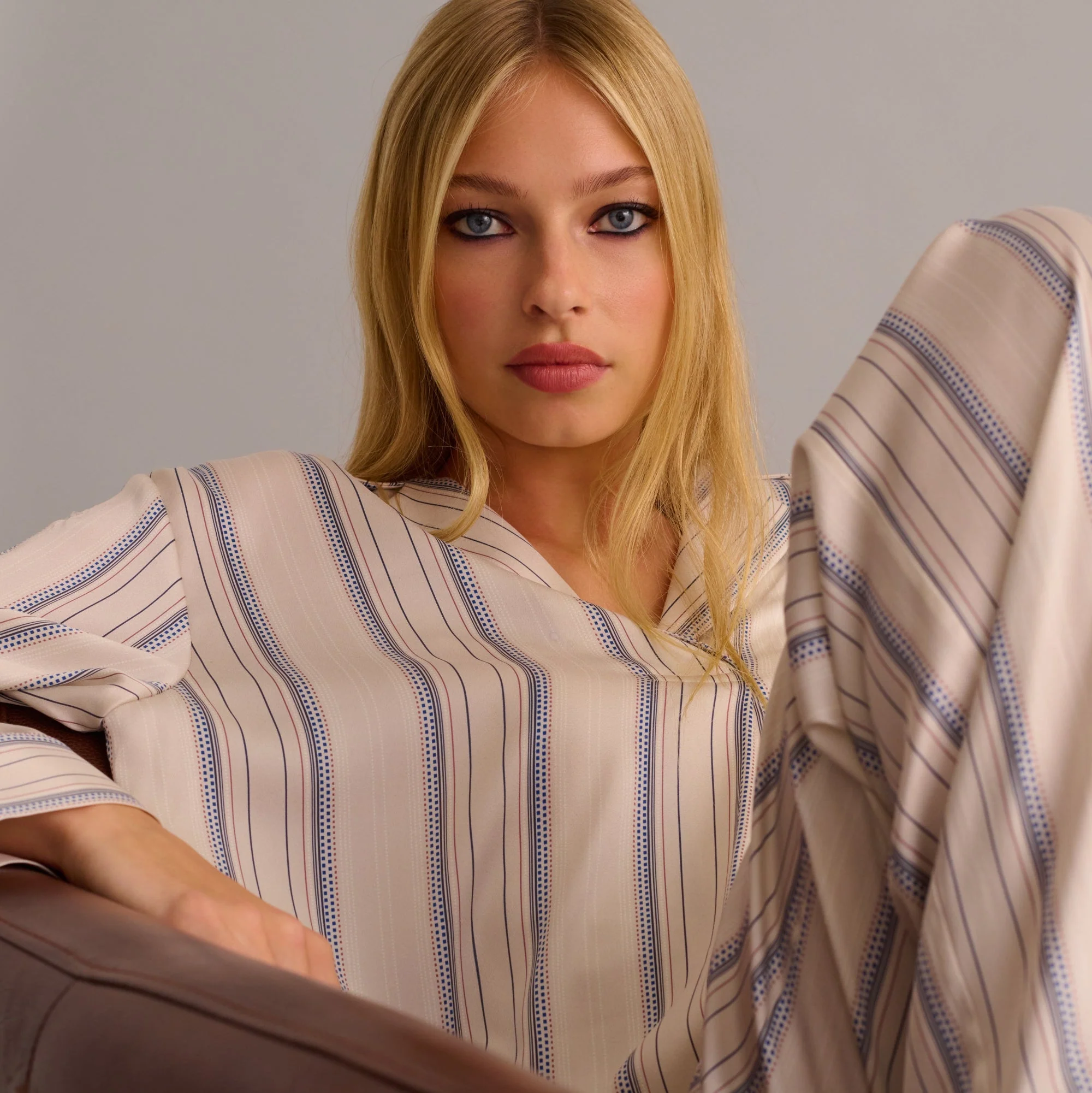 Soft Beige Striped Organic Silk Pyjama Set - Image 5