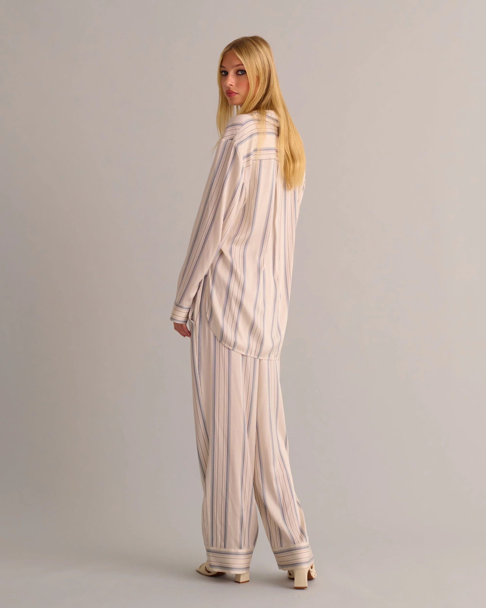 Soft Beige Striped Organic Silk Pyjama Set - Image 7