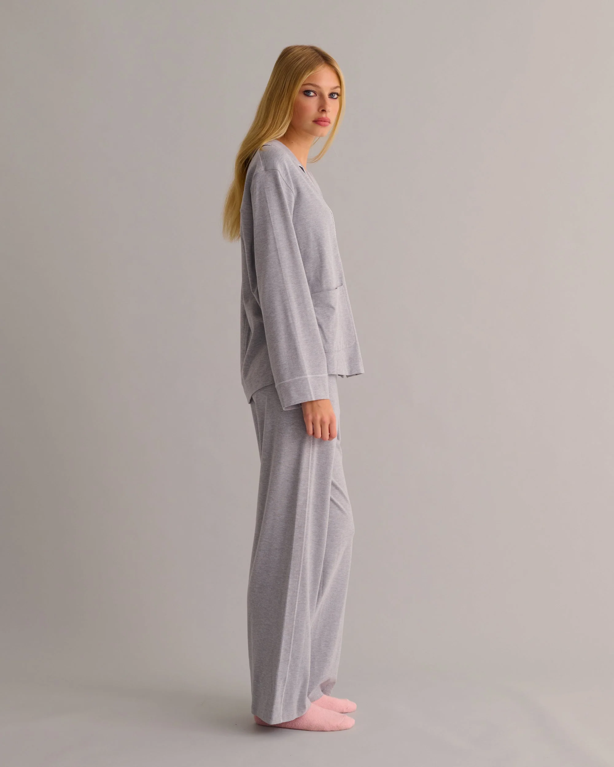 Soft Grey Marl Modal Cotton Pyjama Set - Image 3