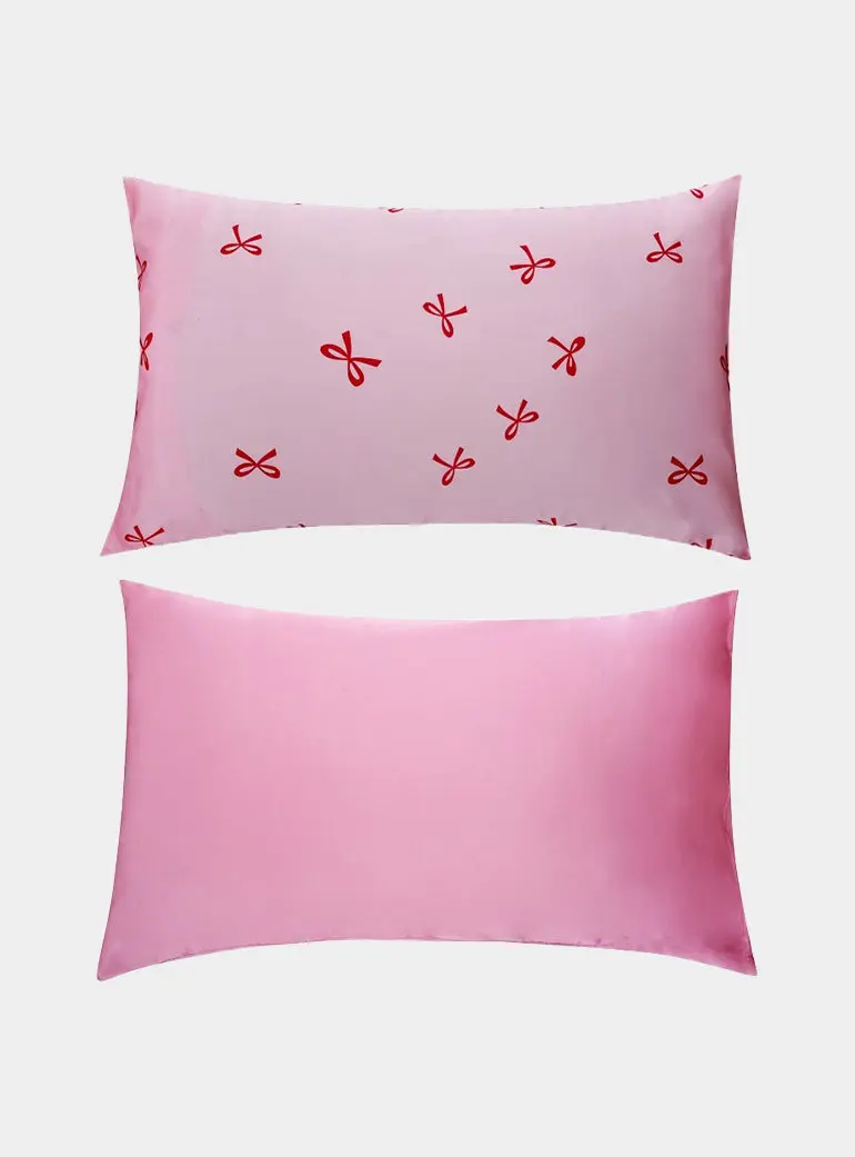Red Bows Soft Satin Pillowcase Set