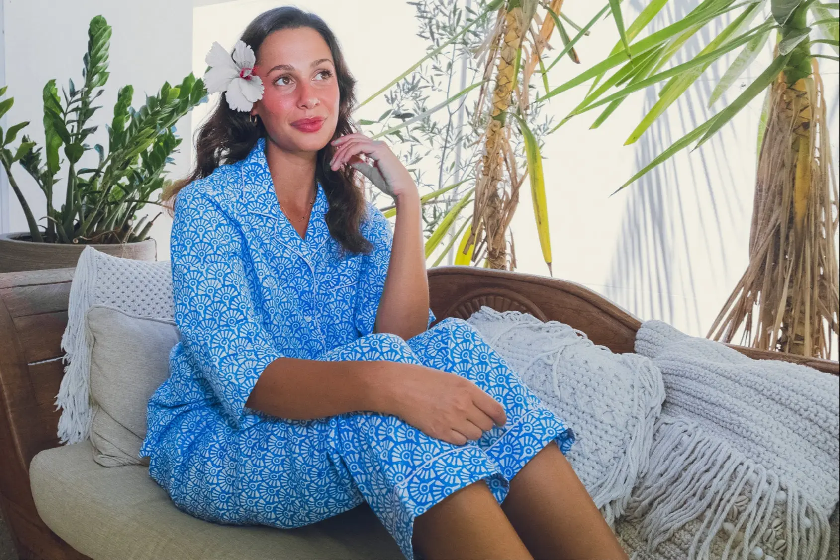 Somaya Block Printed Long Sleeve Pyjama Trouser Set - Image 2