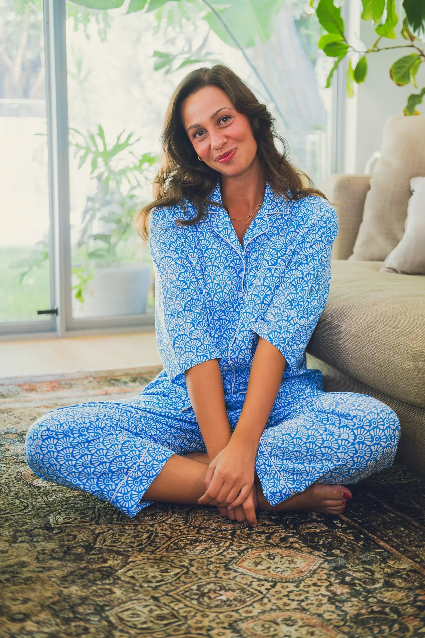 Somaya Block Printed Long Sleeve Pyjama Trouser Set - Image 8