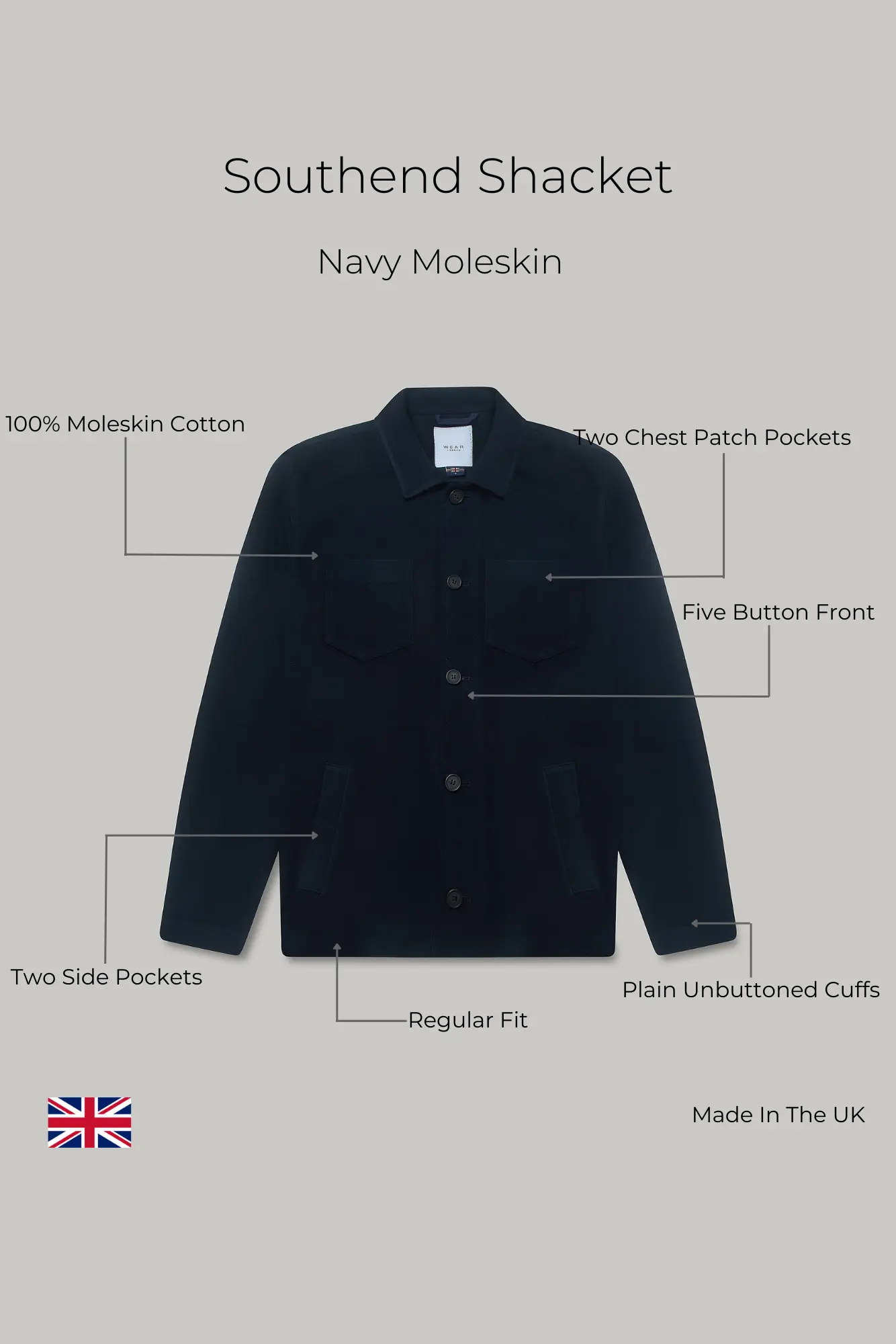 Southend Shacket Unlined - Navy Moleskin - Image 5