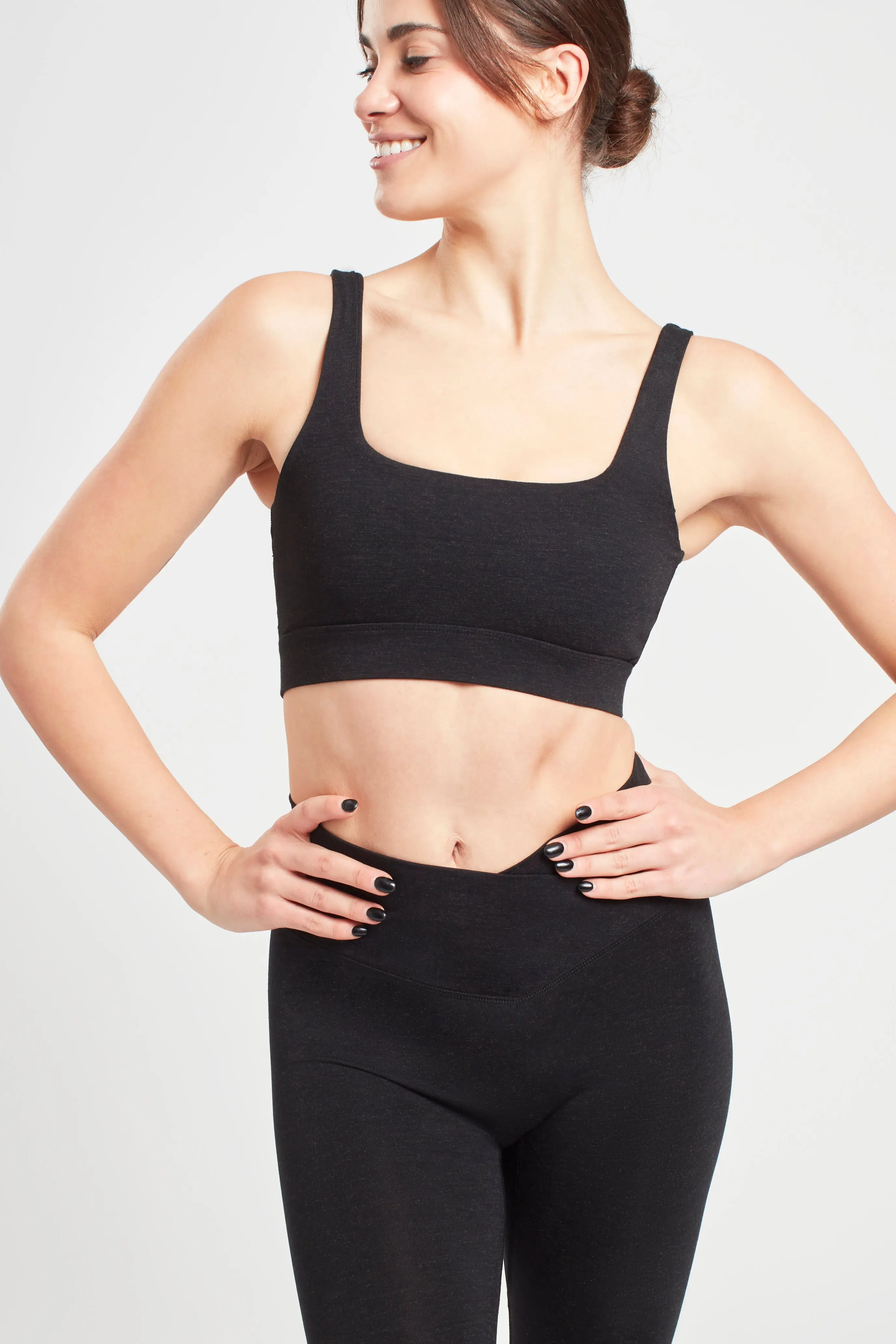Marl Black Square Neck Sports Bra - Image 2