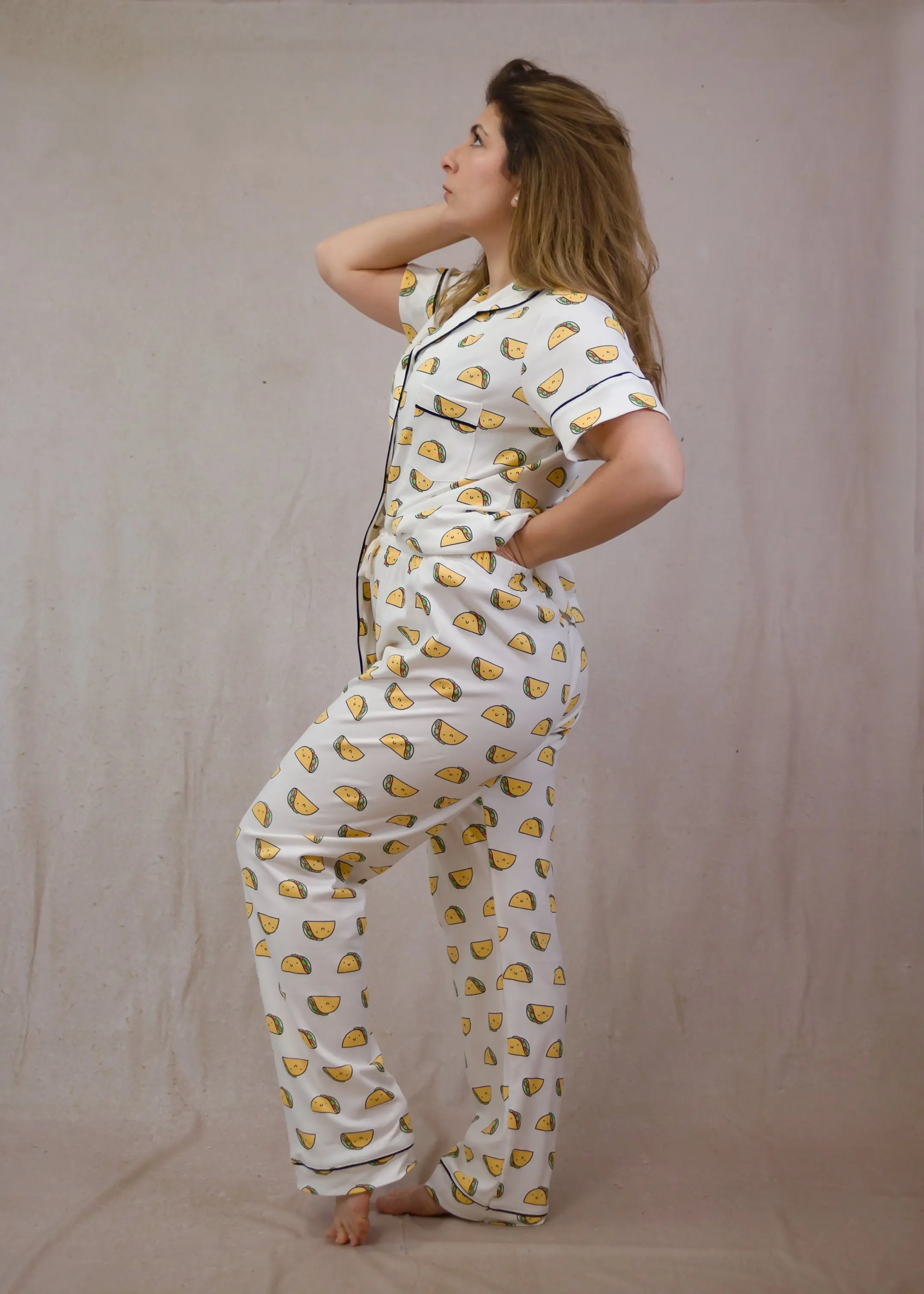 Tacos set Women's Pima Cotton Short Sleeve Pyjama Trouser Set - Image 4