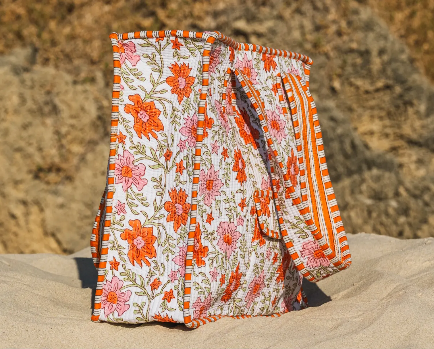 Tangerine Block Printed Tote Bag - Image 11