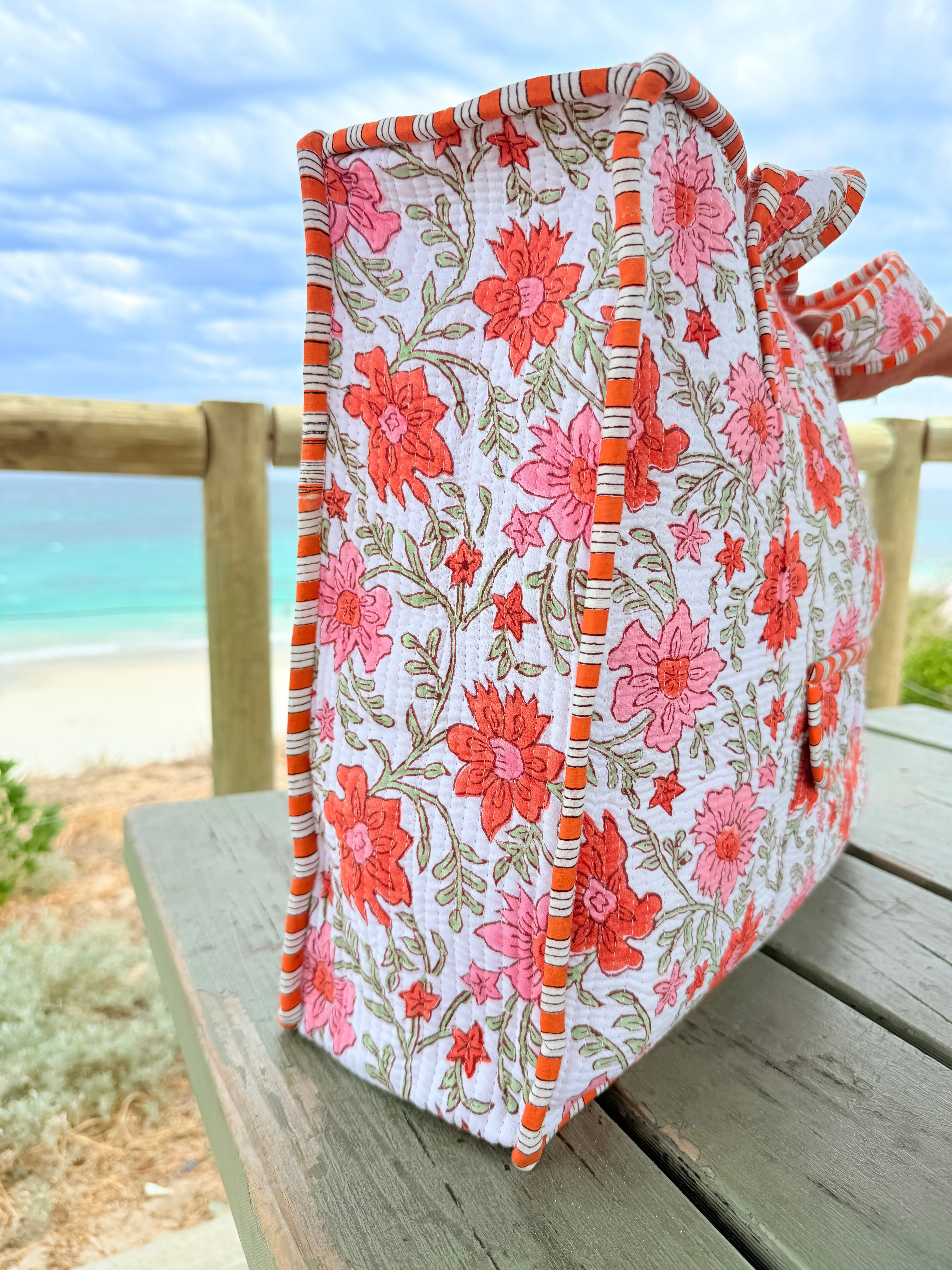 Tangerine Block Printed Tote Bag - Image 3
