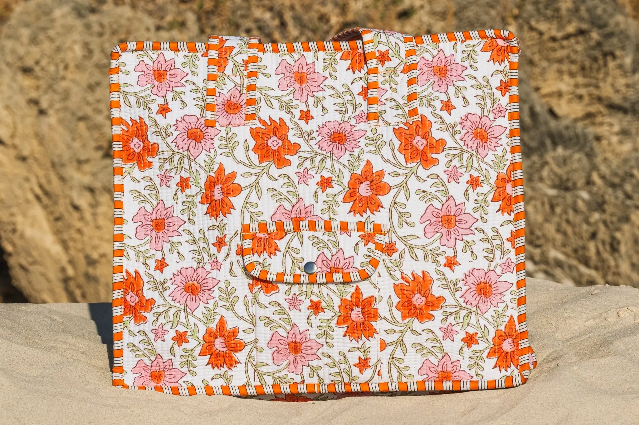 Tangerine Block Printed Tote Bag - Image 5