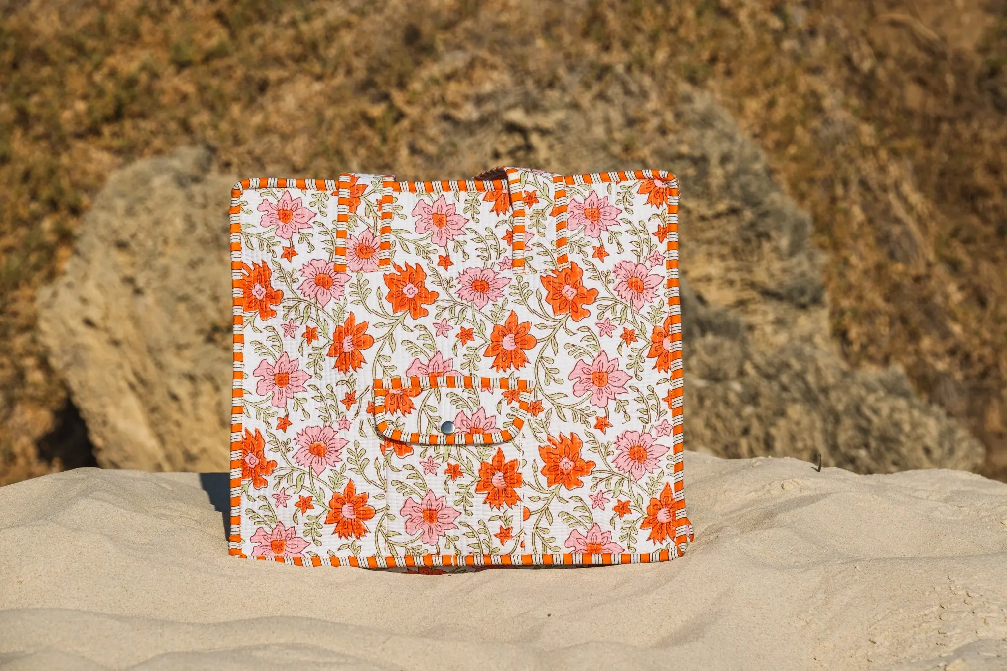 Tangerine Block Printed Tote Bag - Image 8