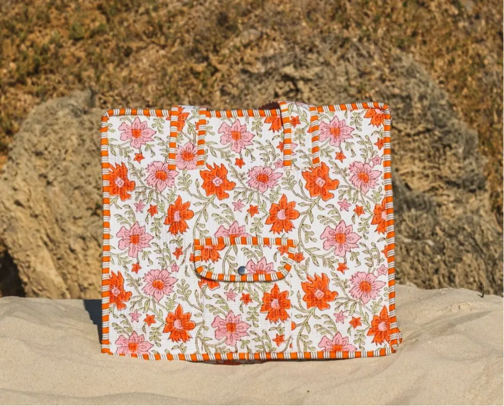 Tangerine Block Printed Tote Bag - Image 9