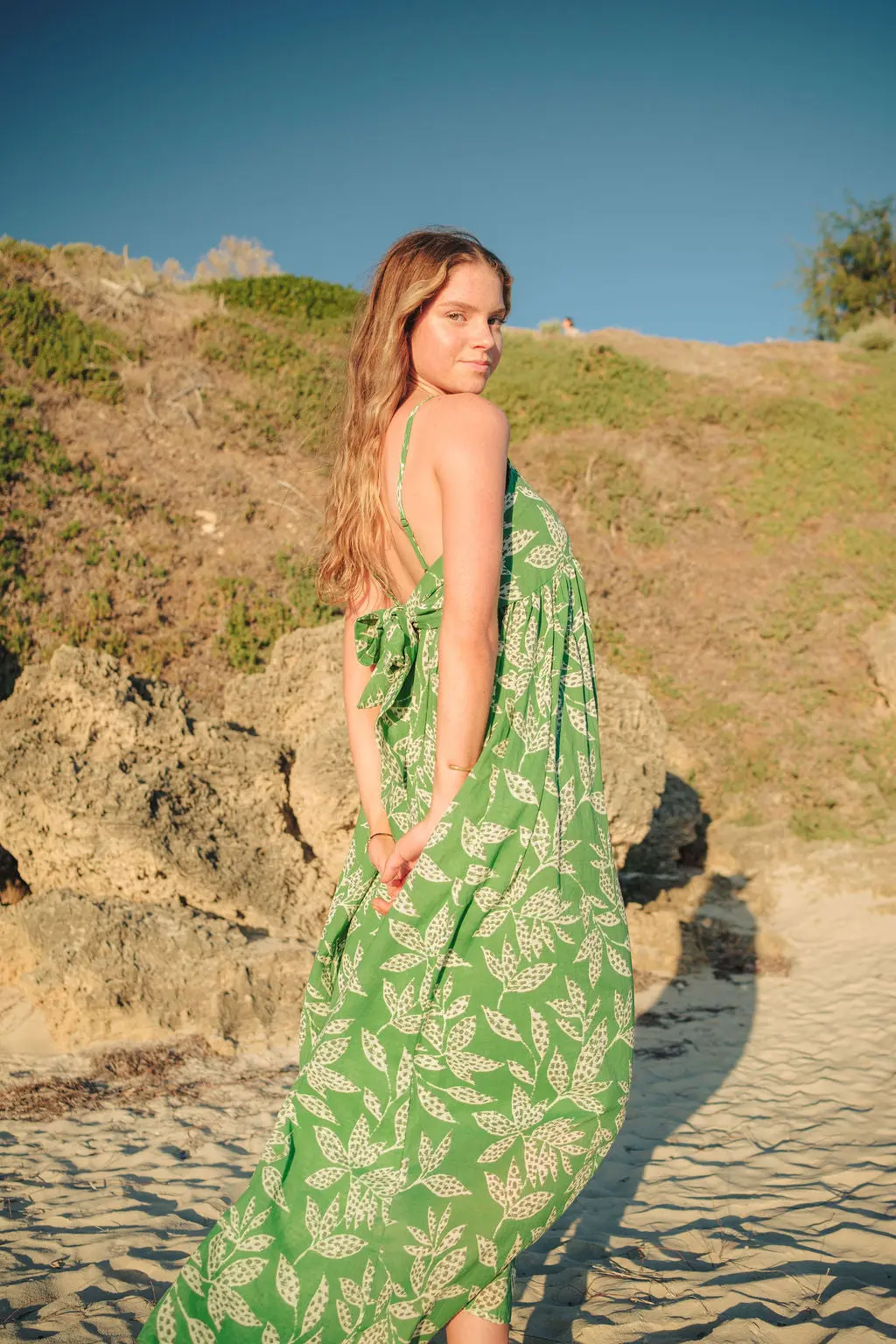 Tashi Green Long Floral Dress