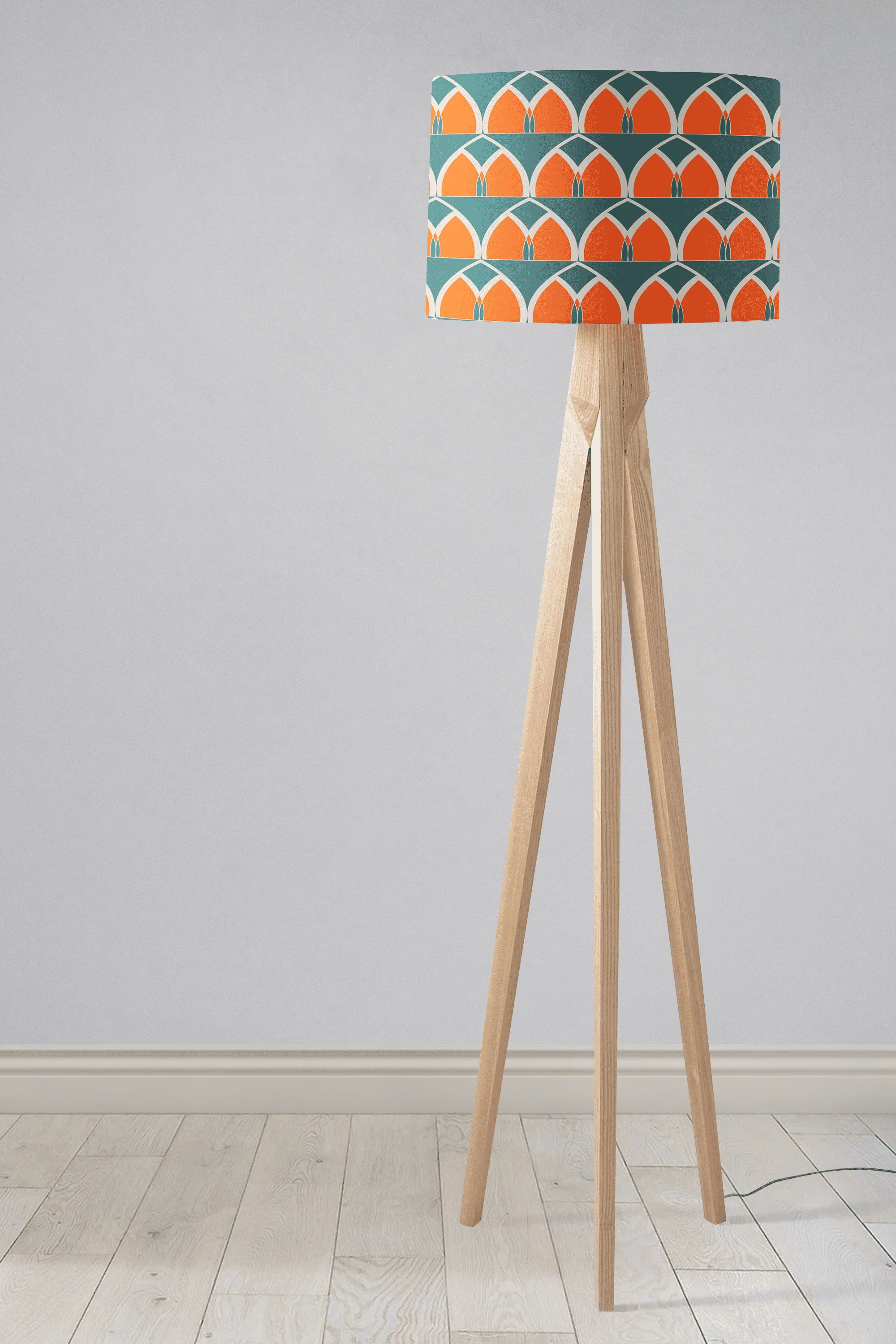 Teal and Orange Geometric Arches Design Lampshade, Ceiling or Table Lamp Shade - Image 4