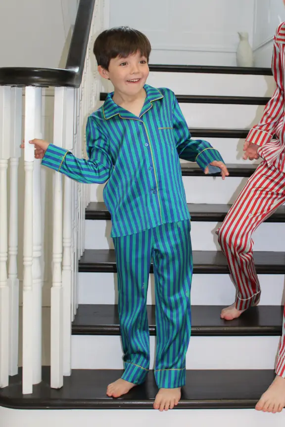 Teddy Rainforest Stripe Boys Silk Pyjama Set - Image 3