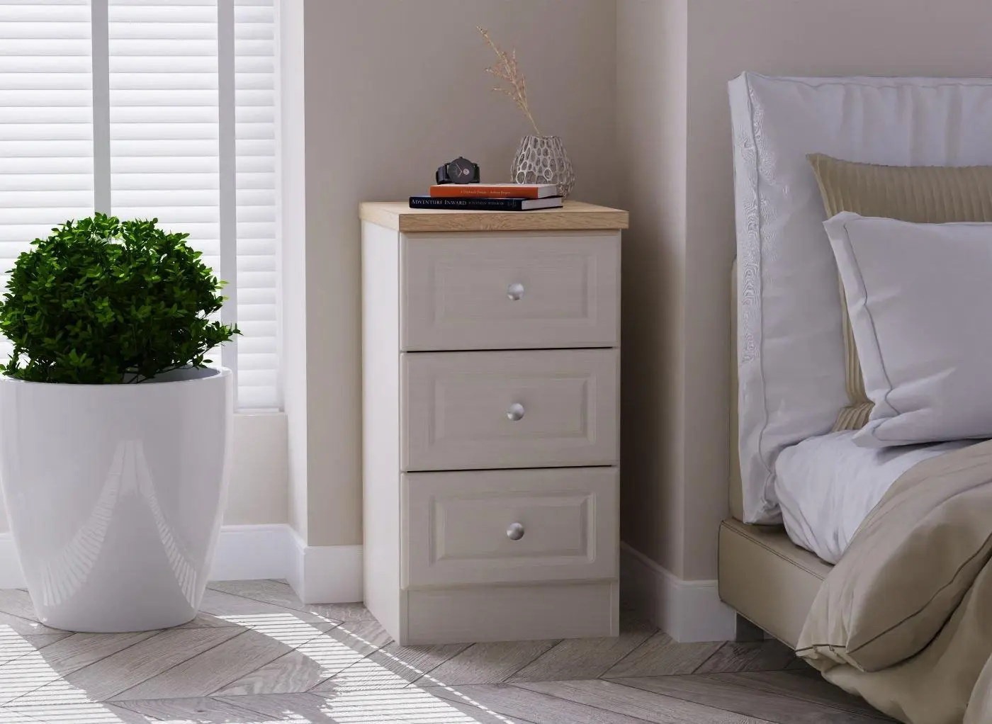 Texas 3-Drawer Bedside Table - Cream