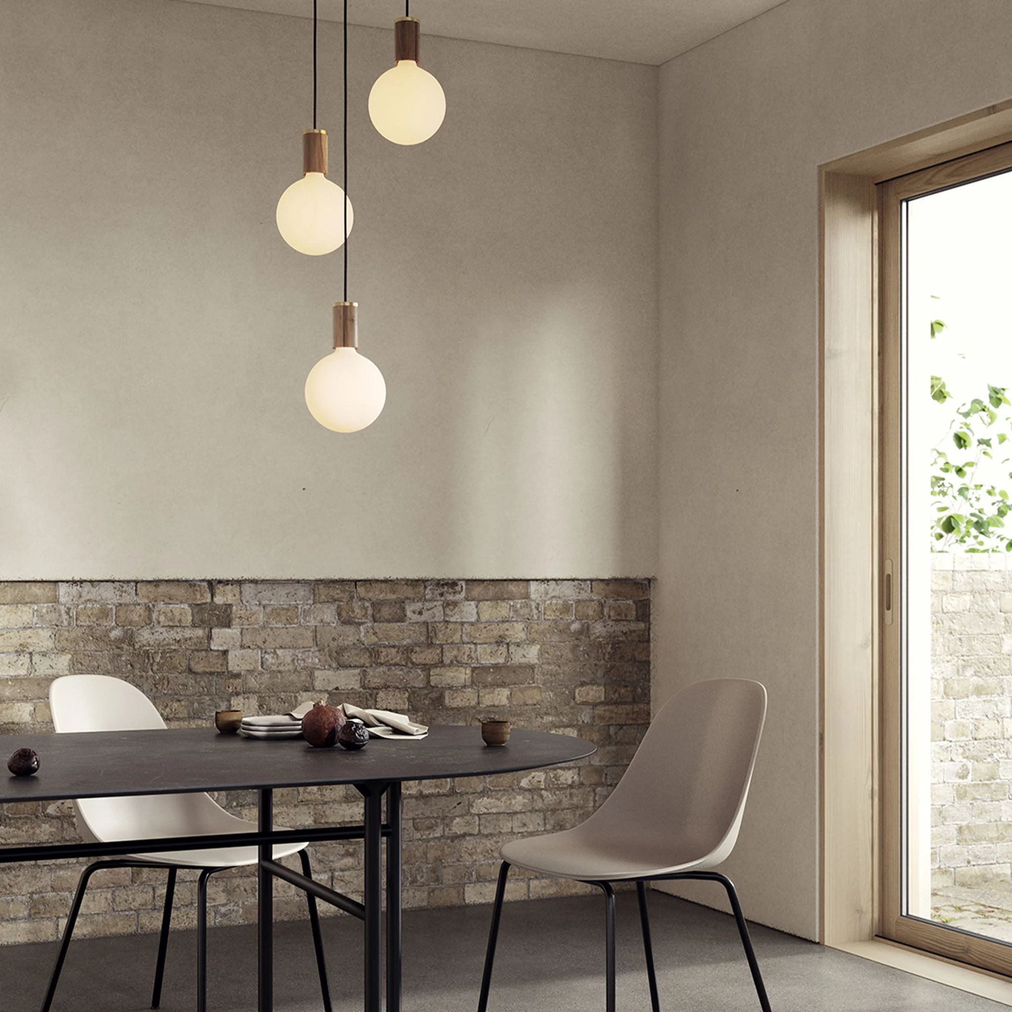 Triple Pendant in Walnut + Sphere IV - Black Canopy - Image 2