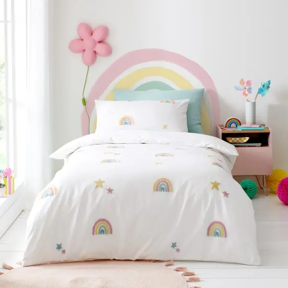 Tufted Rainbow Single Duvet Cover and Pillowcase Set