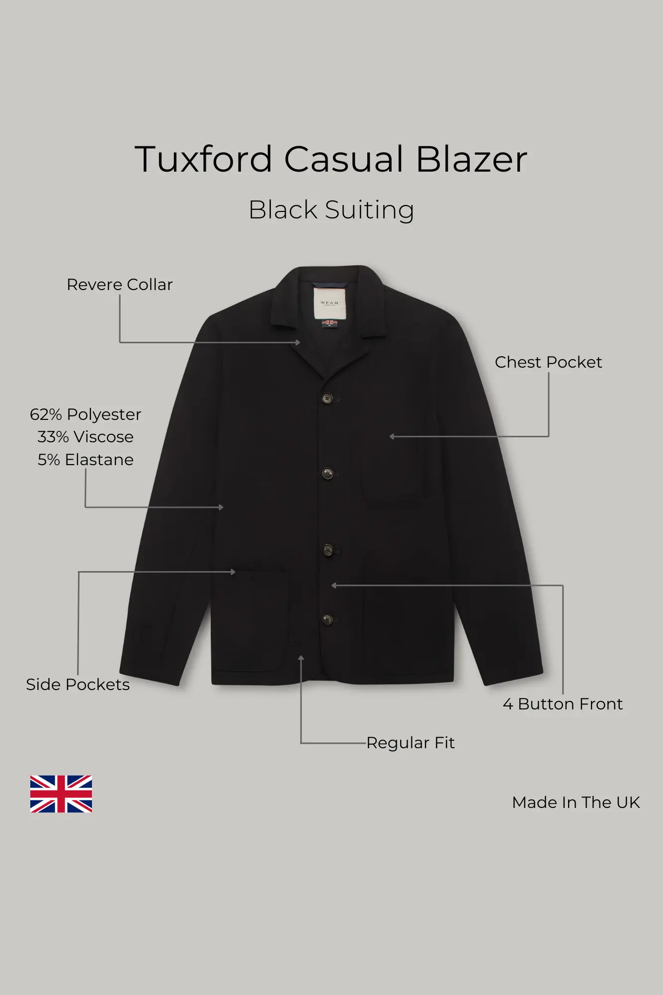 Tuxford Casual Blazer - Black Suiting - Image 6
