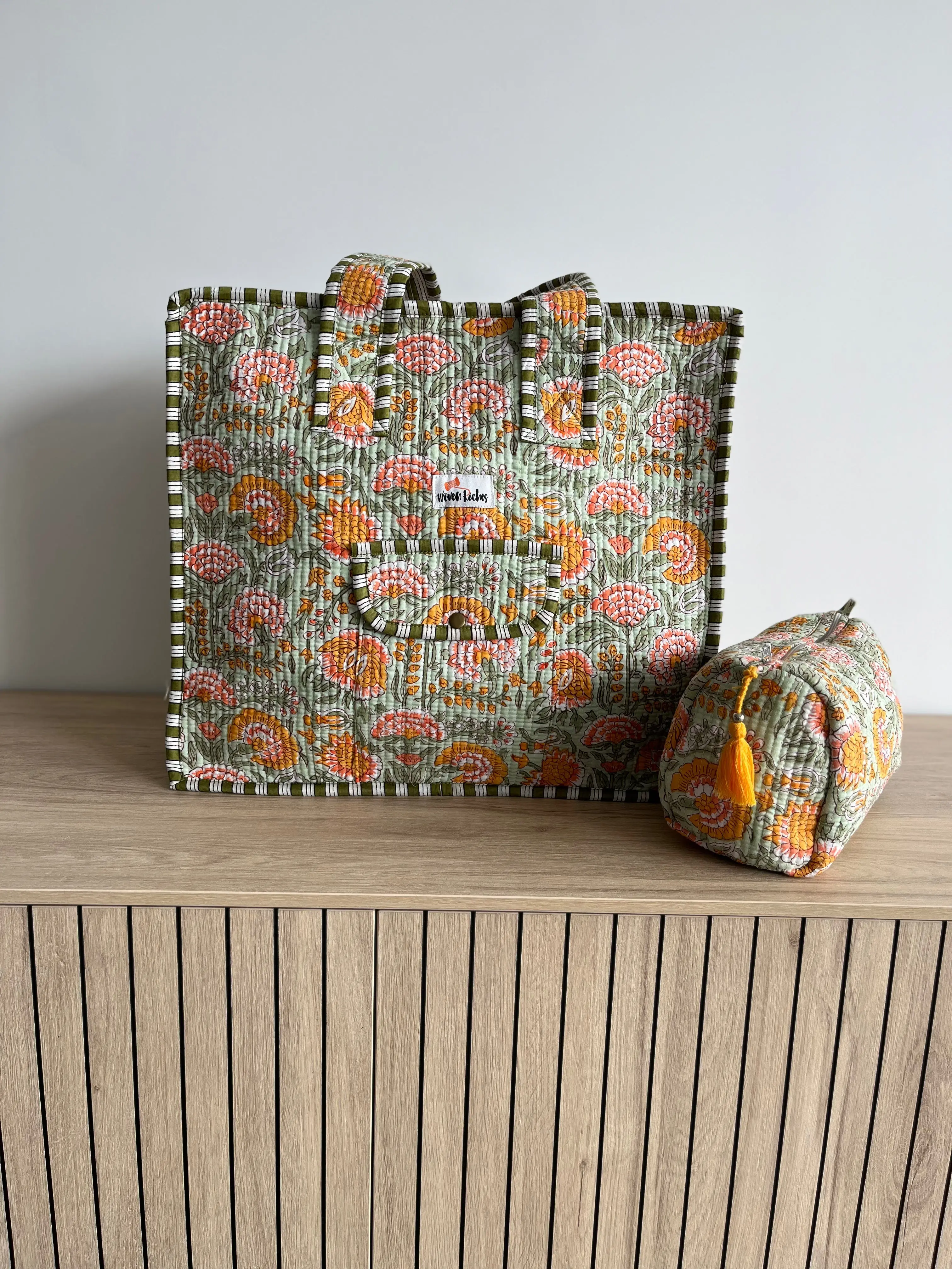 Urmi Sage Green Floral tote bag - Image 4
