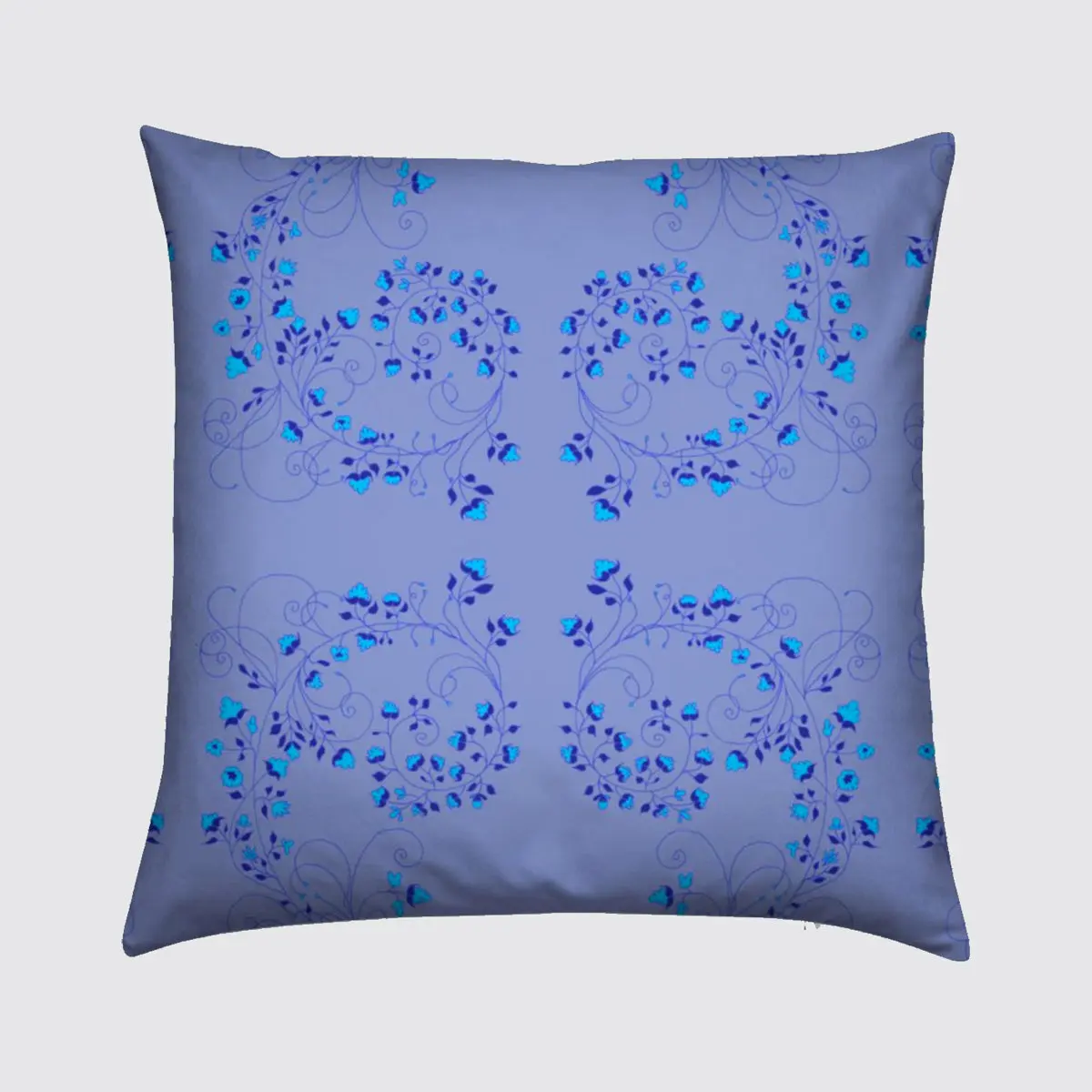 Velvet Cushion - Turquoise Flowers on Blue - Image 2