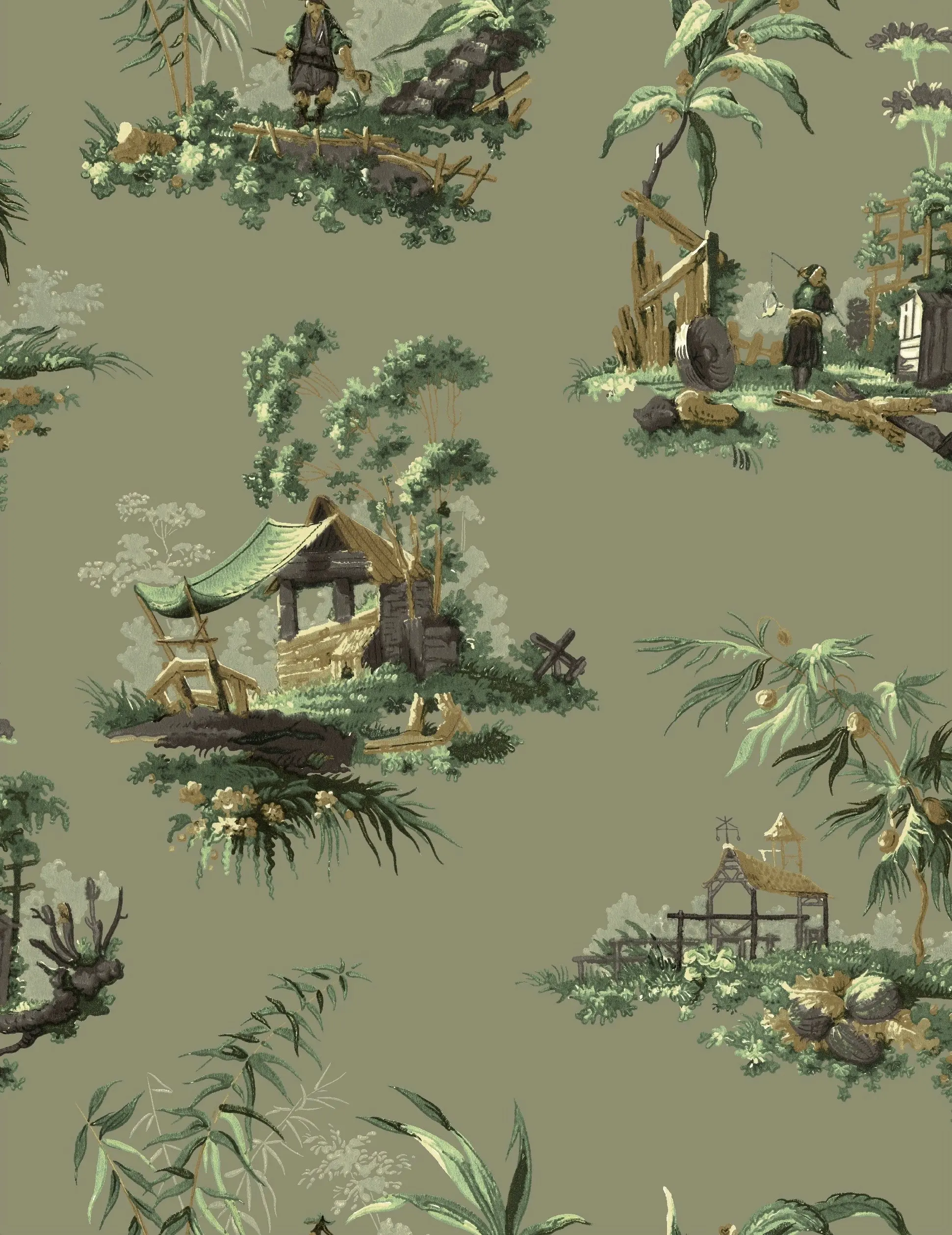 Vintage Oriental Wallpaper - Grey - Image 2