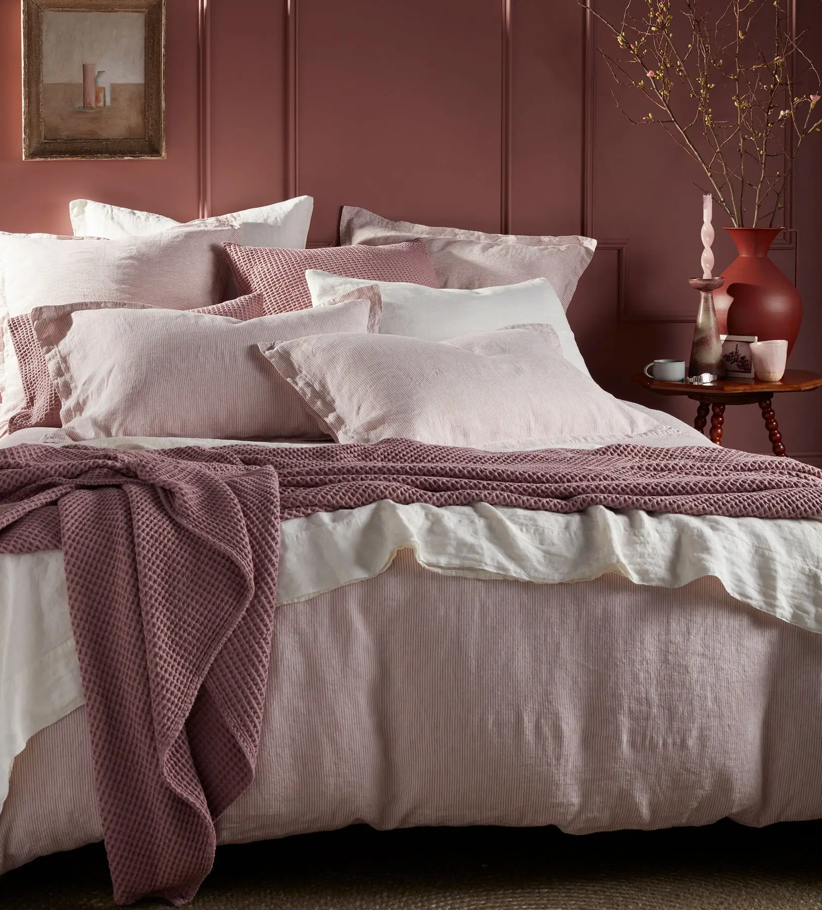 Vintage Rose Sid Stripe 100% Linen Duvet Cover - Image 3