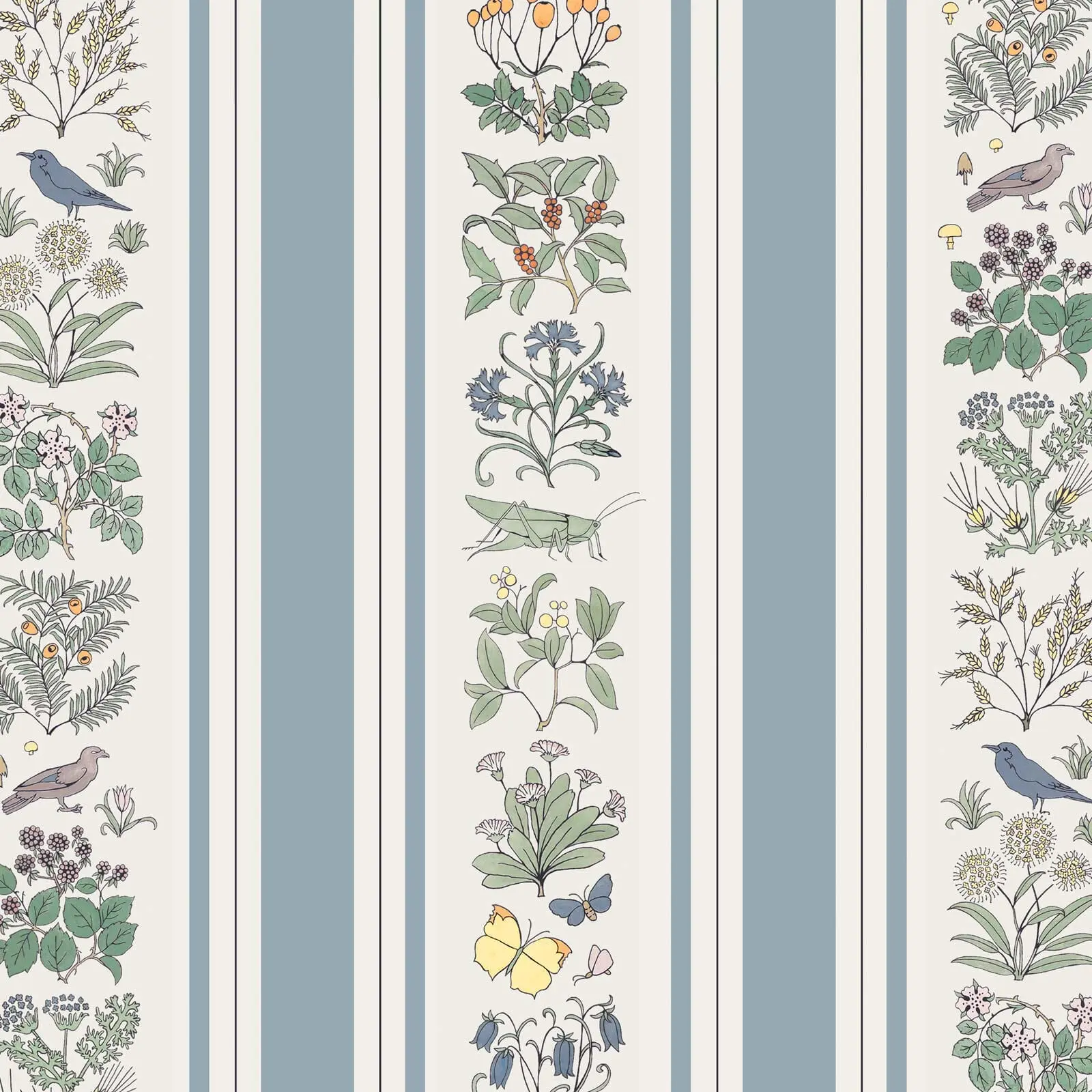 VOYSEY'S GARDEN Wallpaper - Off White & Ether Stripe