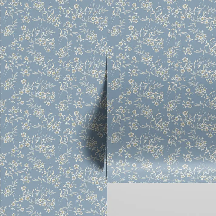 Warm Blue Camille Floral Wallpaper - Image 3