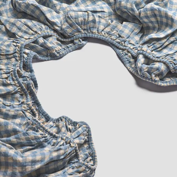 Warm Blue Gingham Linen Blend Fitted Sheet - Image 4