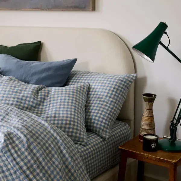 Warm Blue Gingham Linen & Cotton Blend Duvet Cover - Image 8