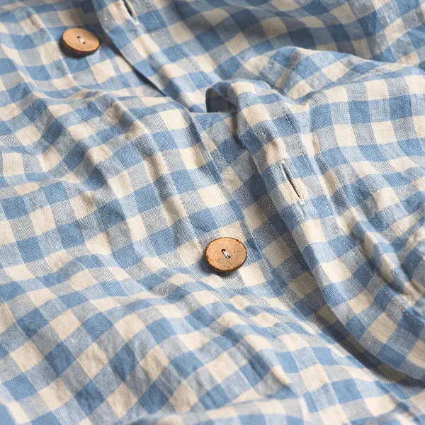Warm Blue Gingham Linen & Cotton Blend Duvet Cover - Image 10