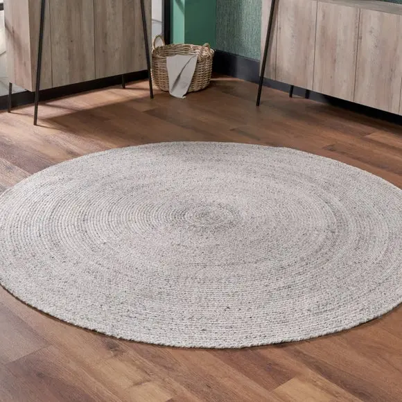 Warm Grey Tweed Round Indoor Outdoor Rug