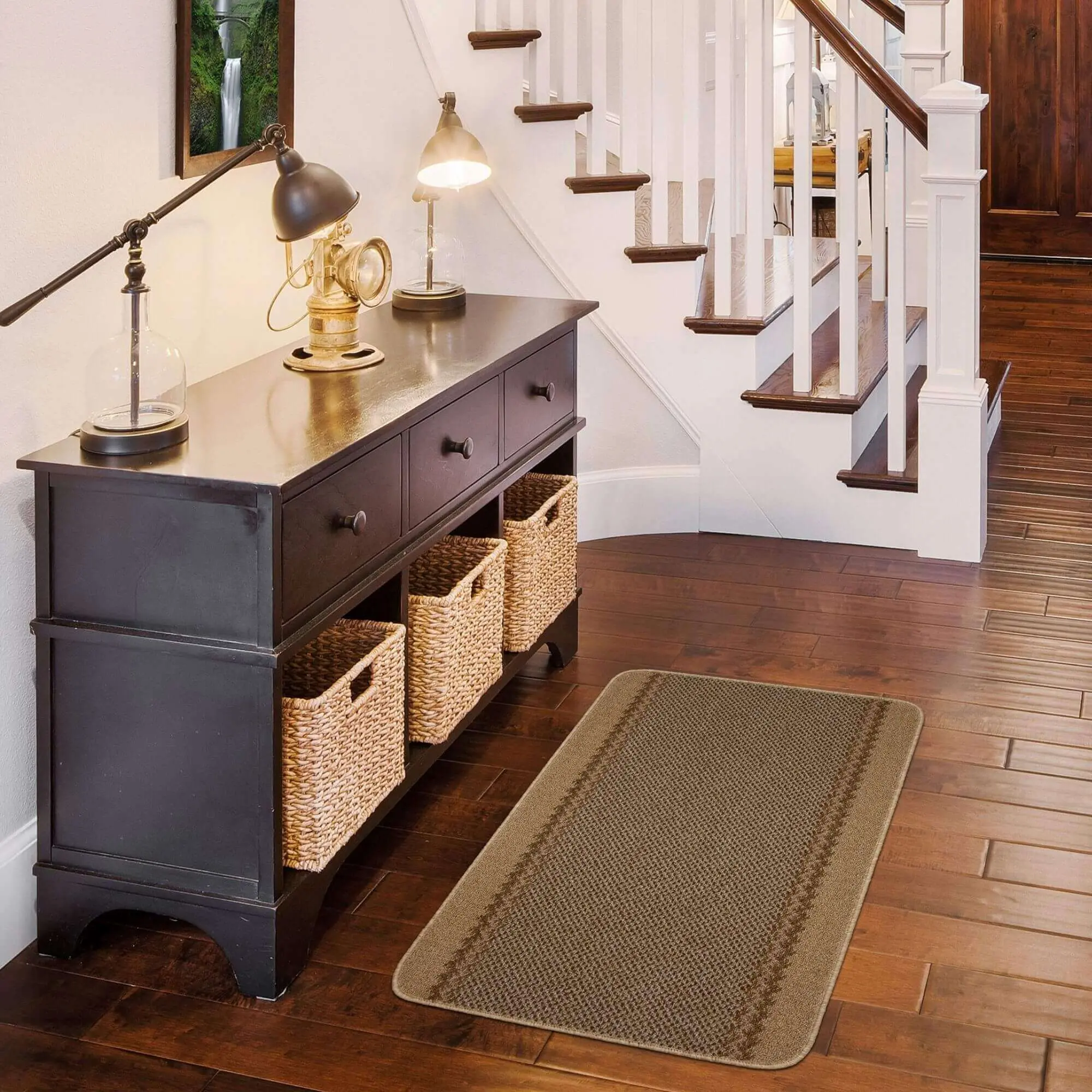 Washable Bordered Beige Rug | 116B - Image 8