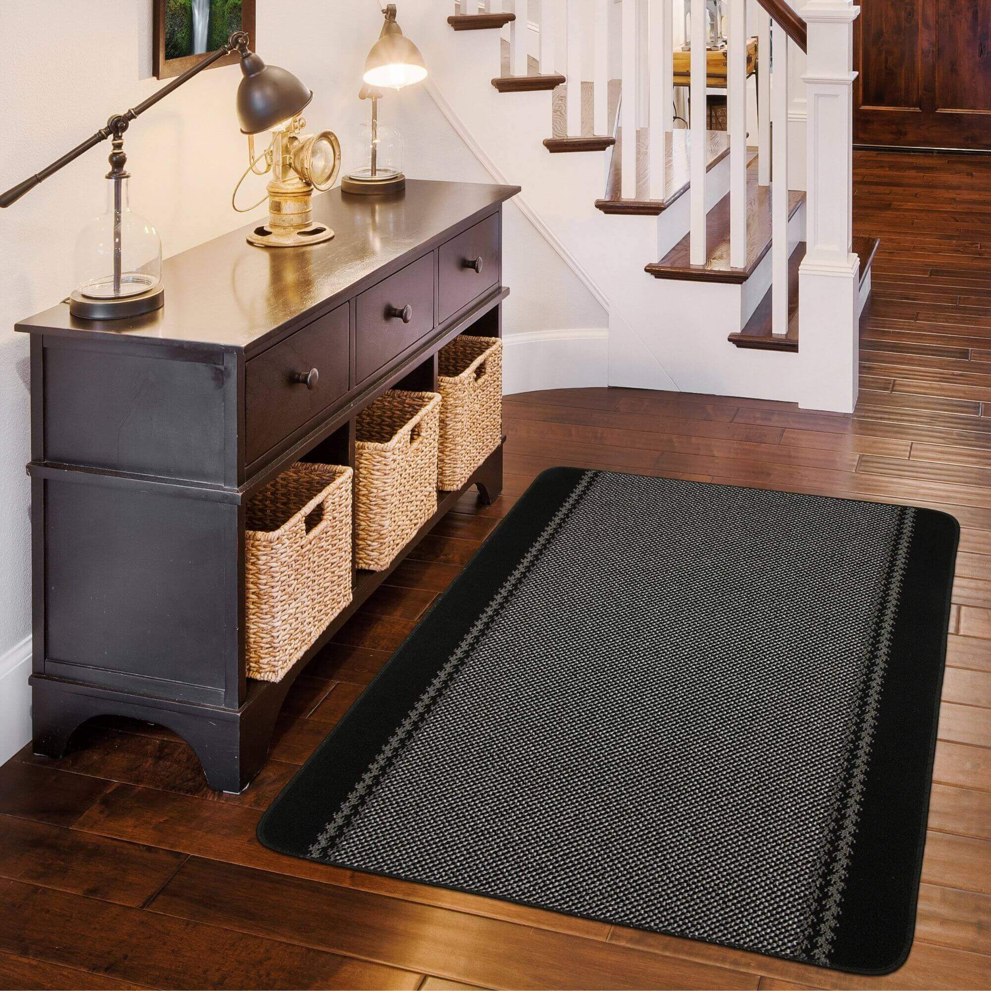 Washable Bordered Black Rug | 116Bl - Image 2