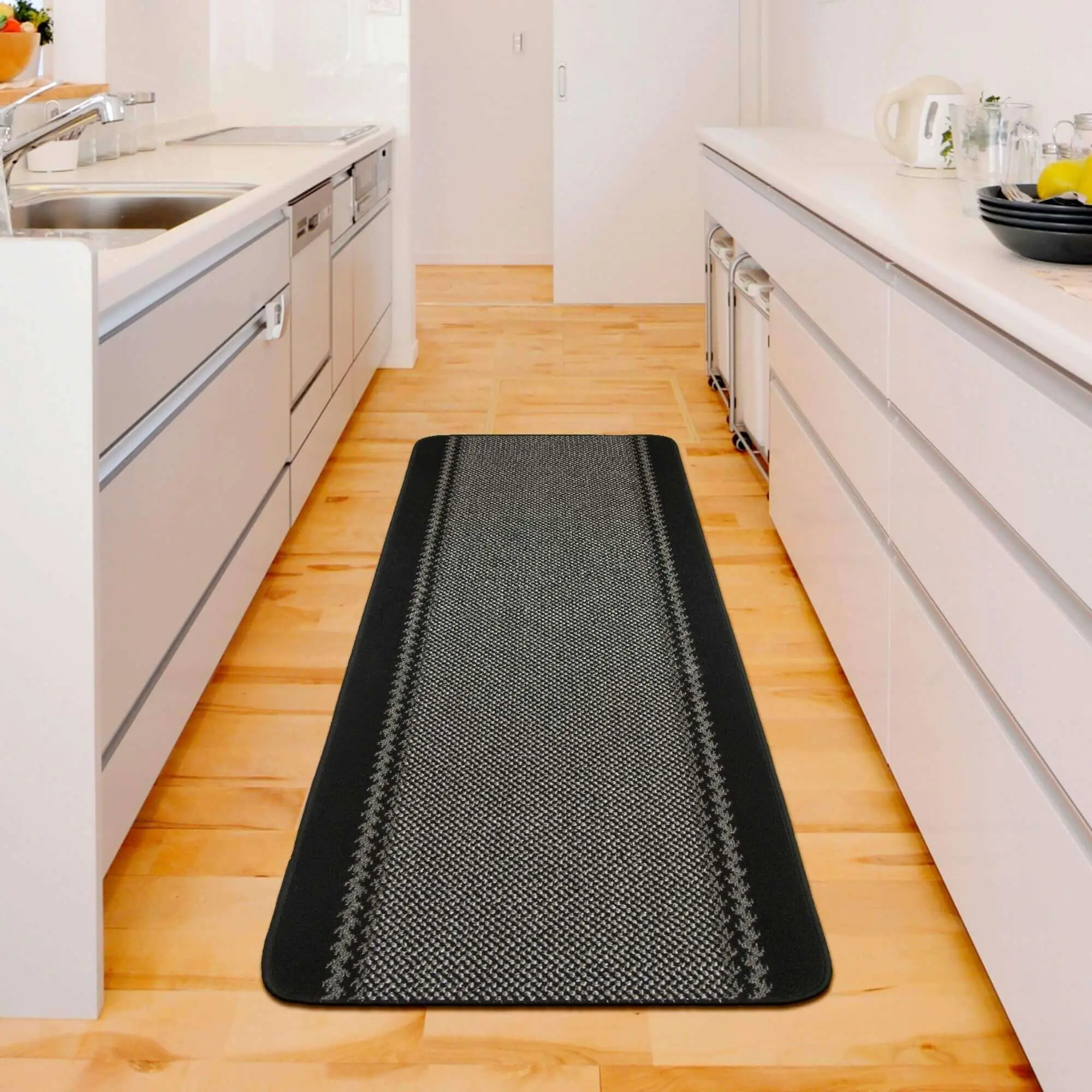 Washable Bordered Black Rug | 116Bl - Image 4