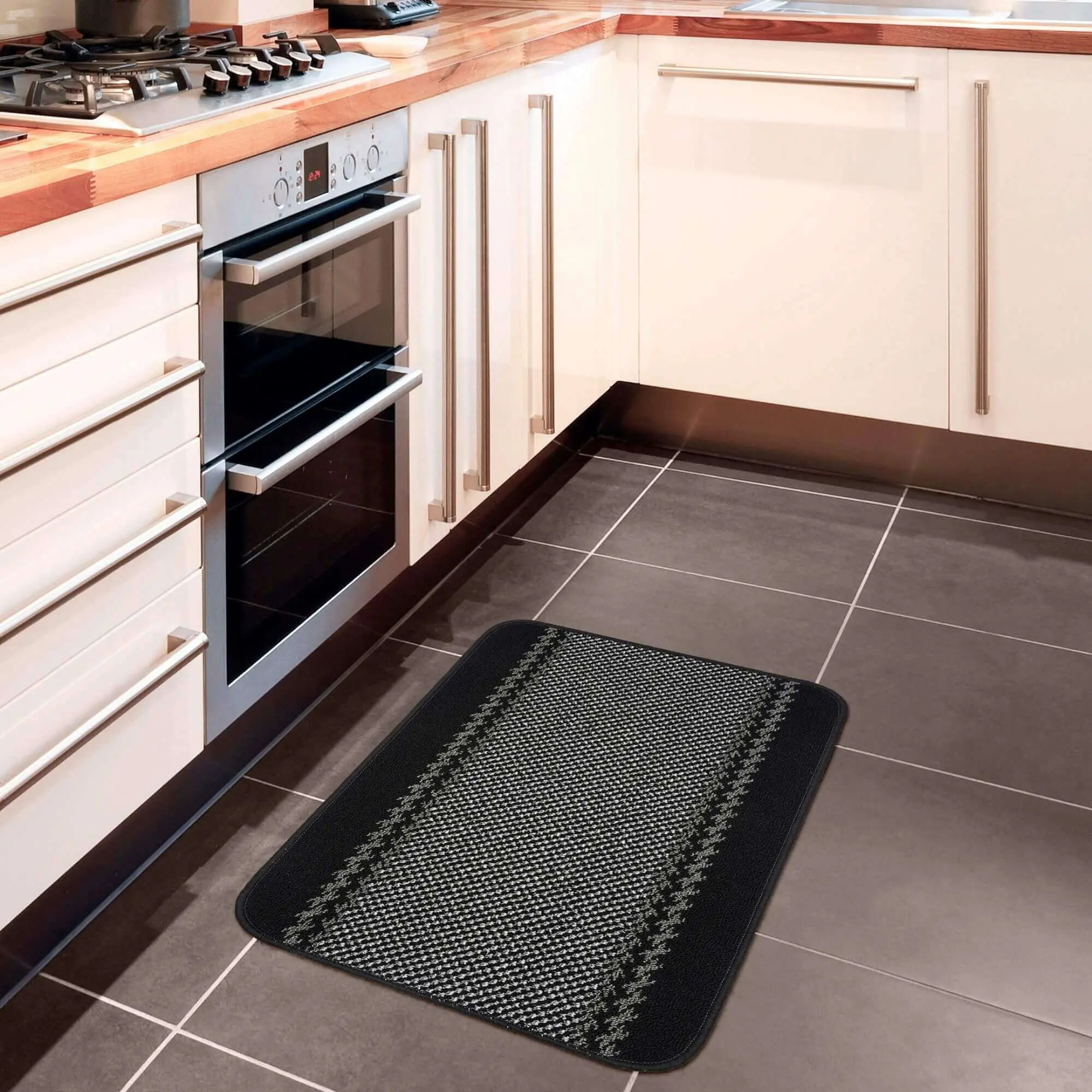 Washable Bordered Black Rug | 116Bl - Image 7