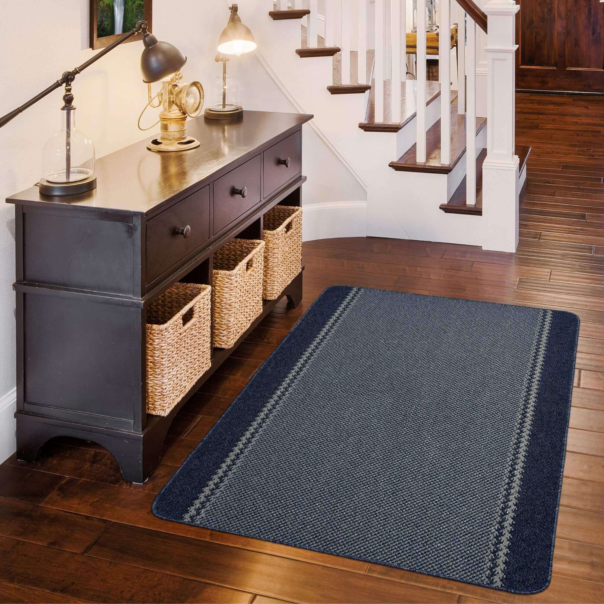Washable Bordered Blue Rug  | 116Blu - Image 2