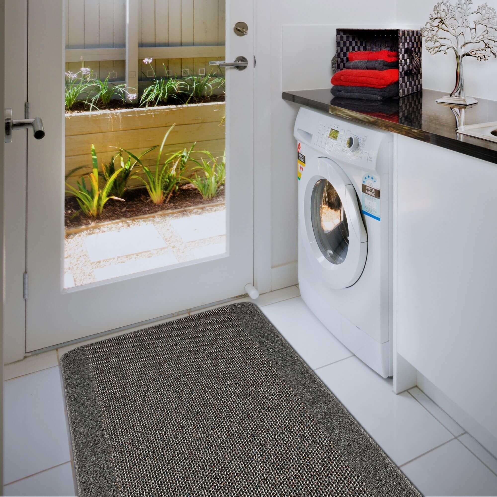 Washable Bordered Dark Grey Rug | 110D - Image 3
