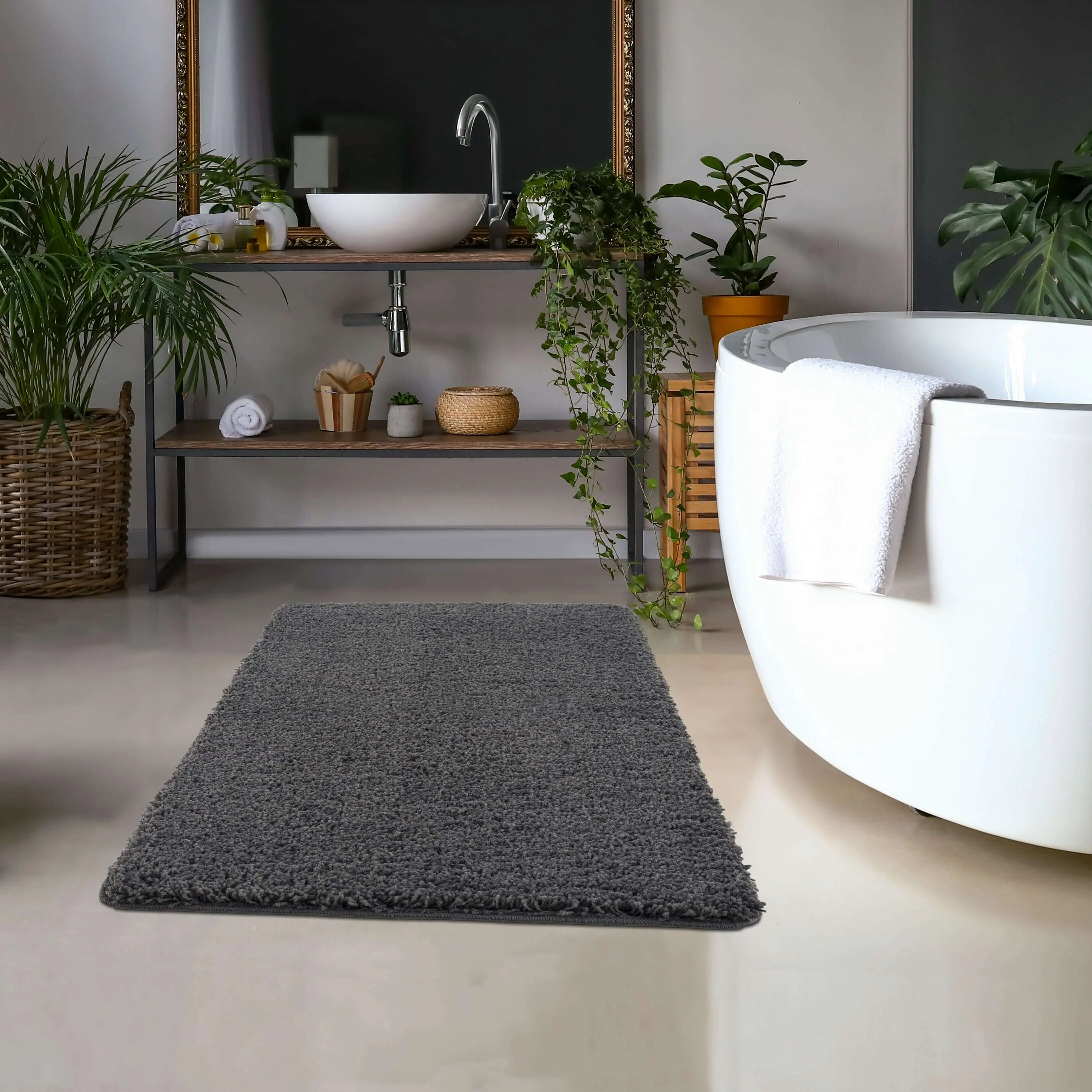 Washable Charcoal Shaggy Rug - Image 8