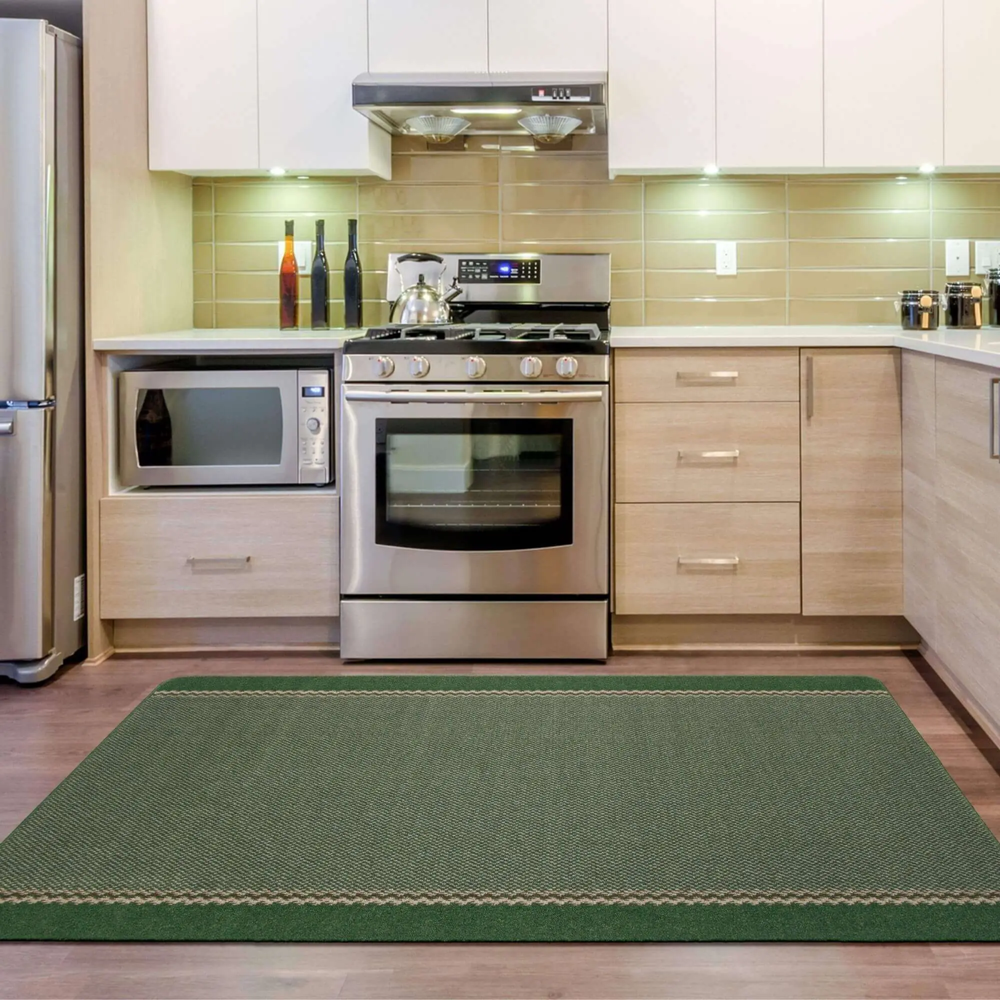 Washable Designer Bordered Green Rug | 116Gr - Image 6
