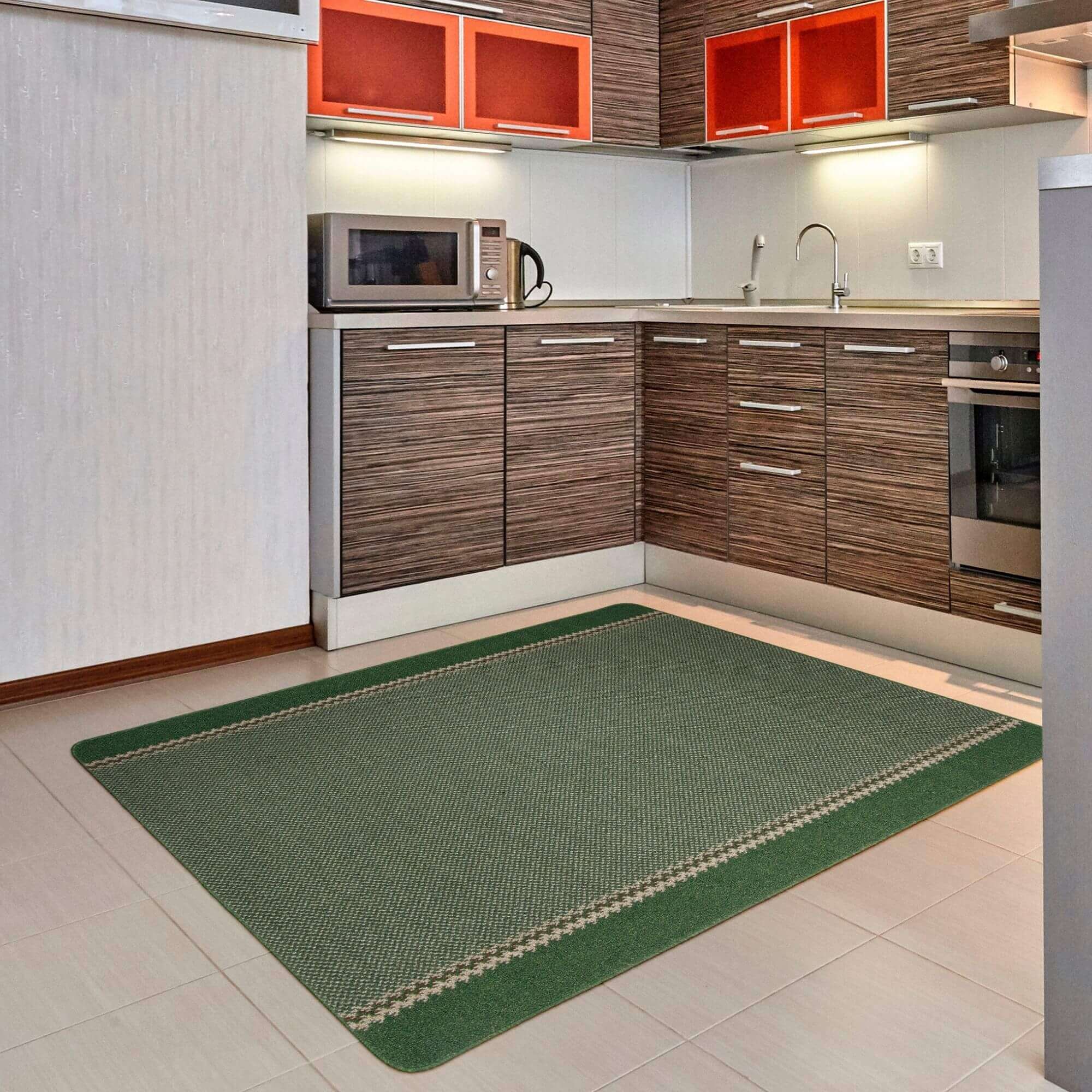 Washable Designer Bordered Green Rug | 116Gr - Image 7