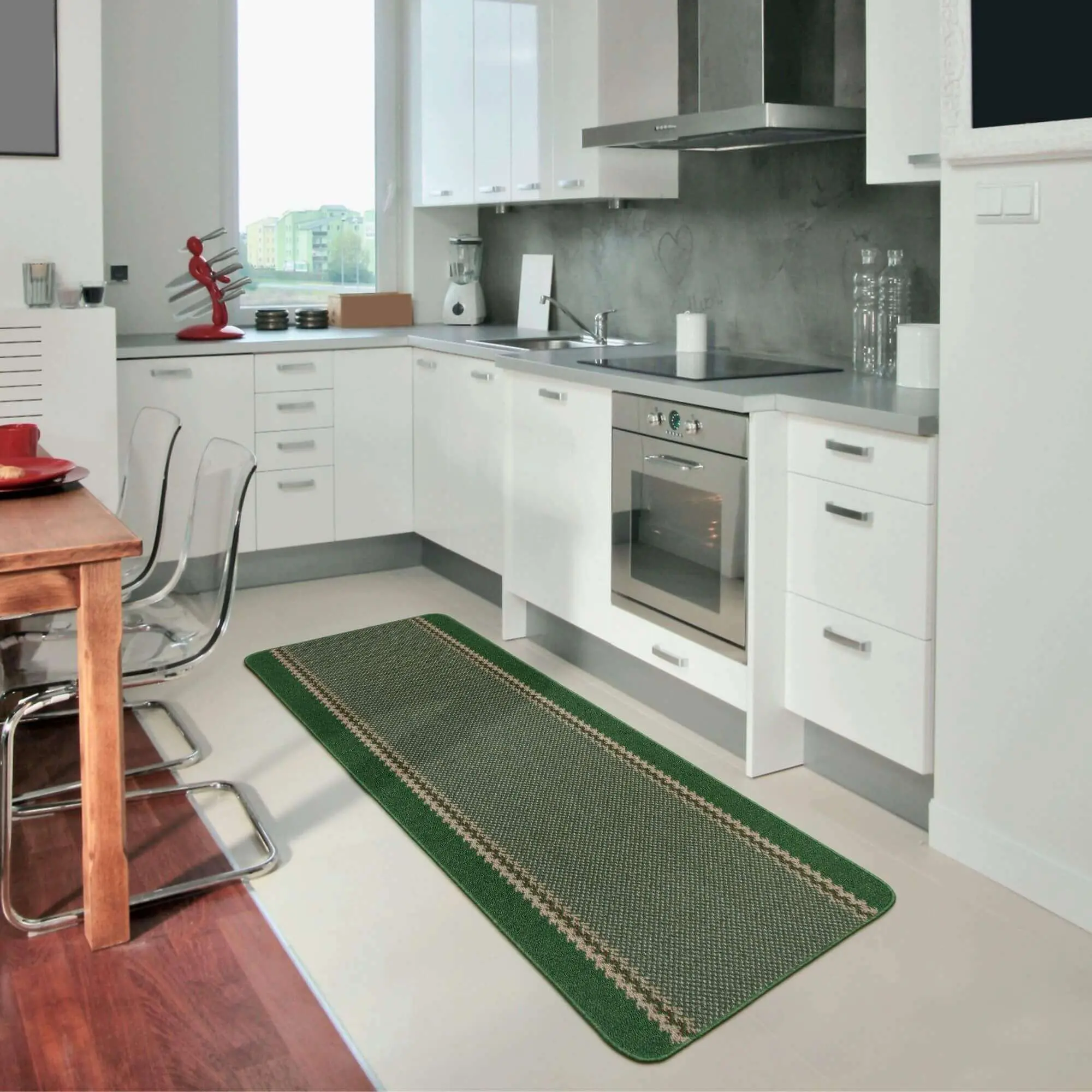 Washable Designer Bordered Green Rug | 116Gr - Image 8