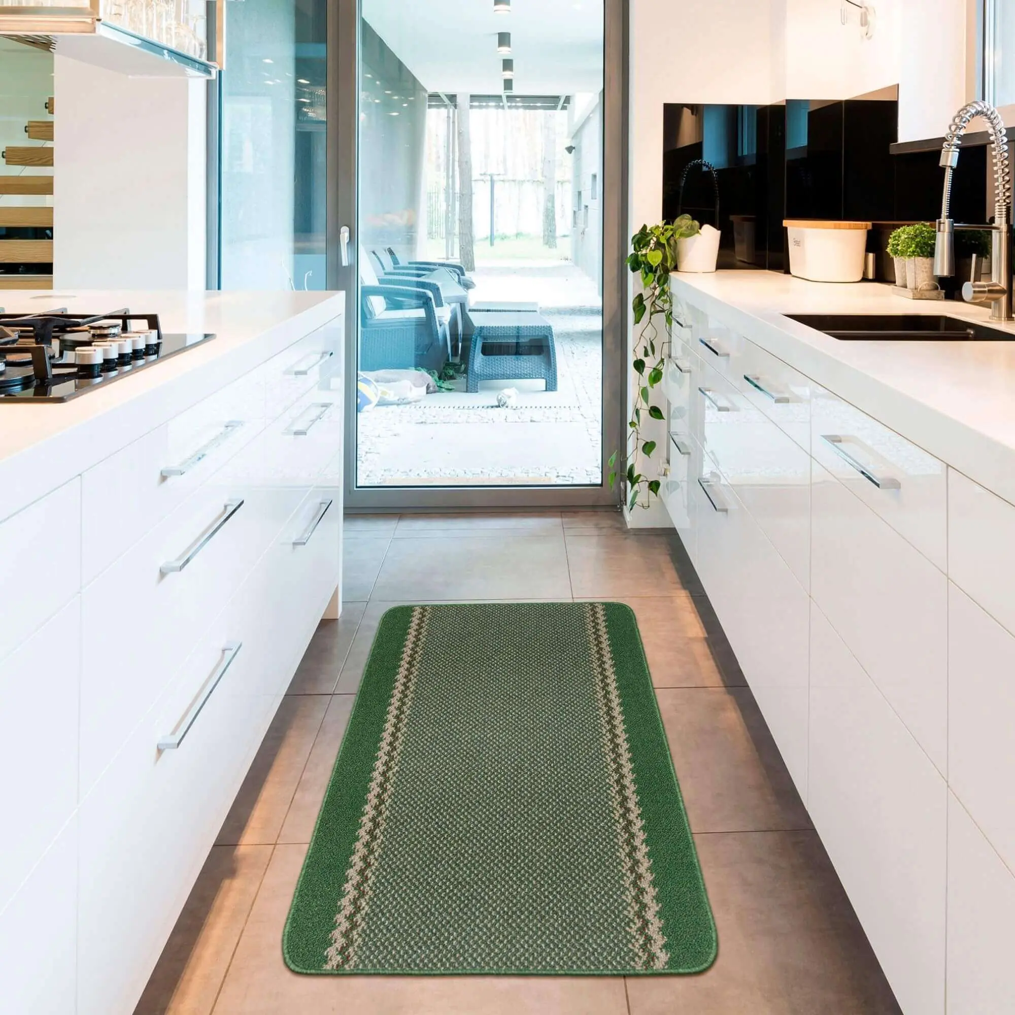Washable Designer Bordered Green Rug | 116Gr - Image 9