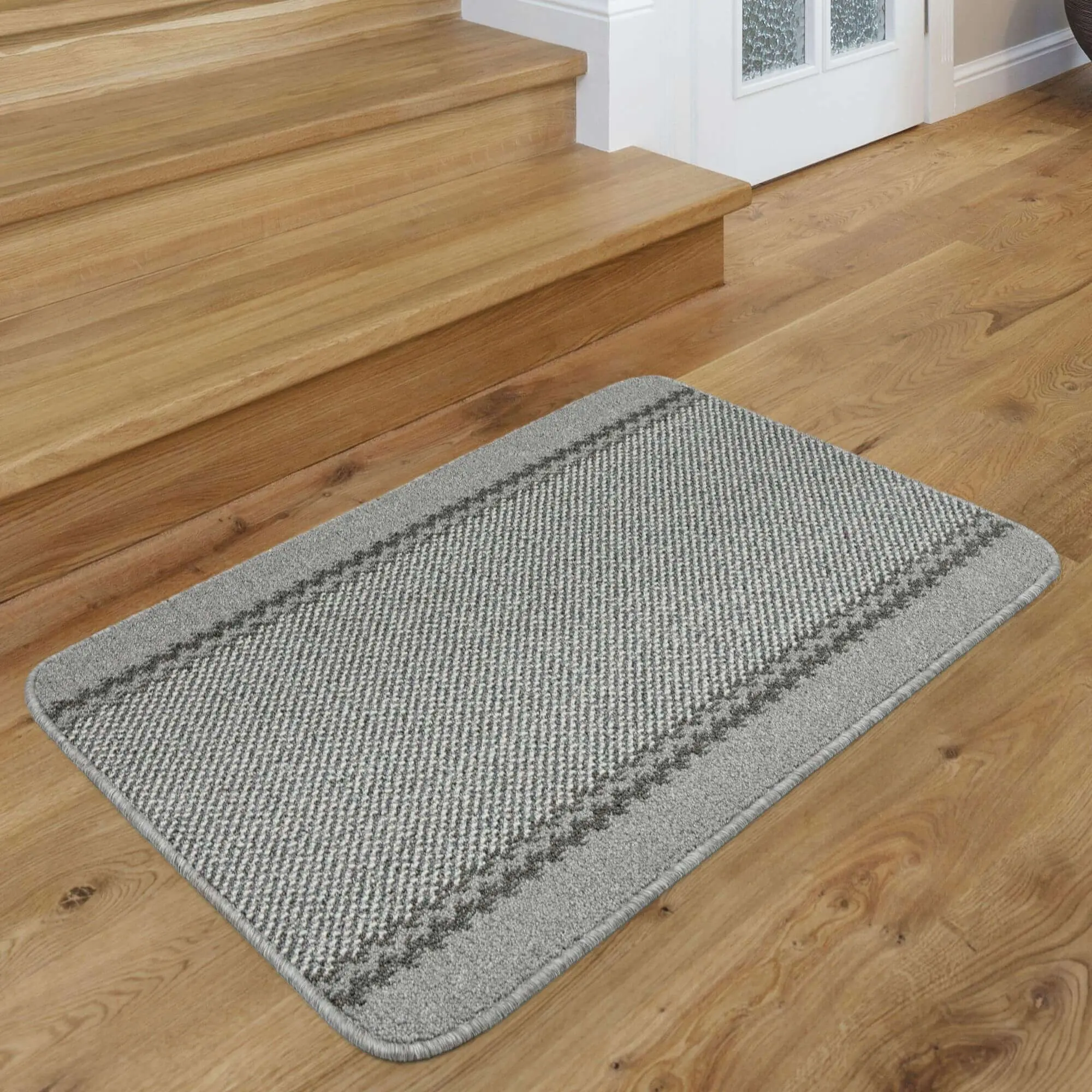 Washable Designer Bordered Grey Rug | 116G - Image 2