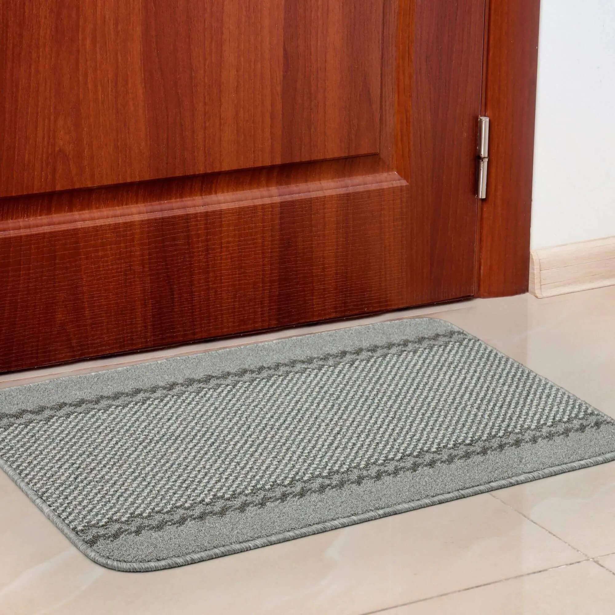 Washable Designer Bordered Grey Rug | 116G - Image 4